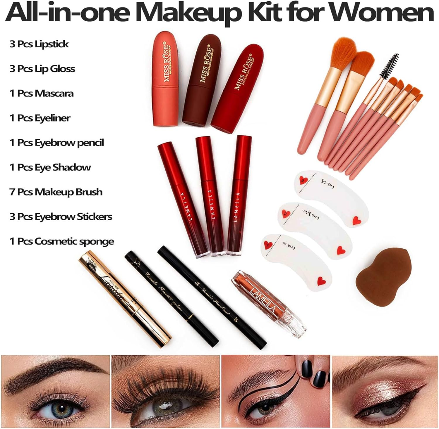 UNIFULL 132 Color All- In- One Makeup for Women Full Kit,Professional Makeup Kit,Makeup Gift Set for Women,Girls&Teens,Include Eyeshadow/Lipstick/Concealer/Lip Gloss/Eyeliner/Mascara（006N2-Silver）