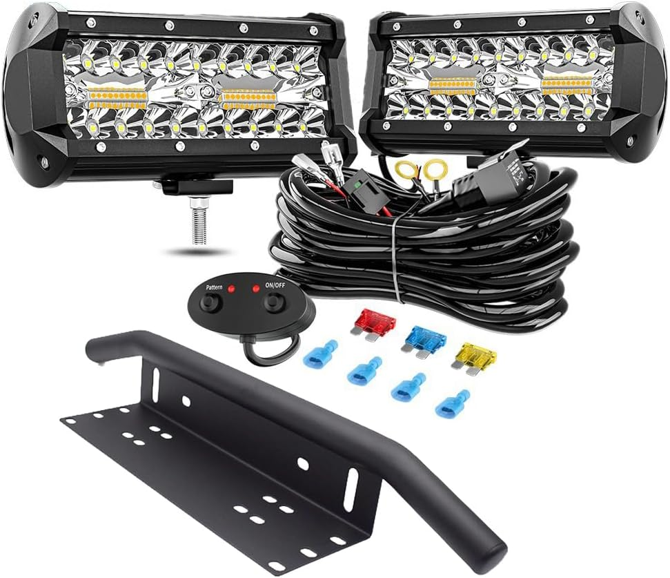 6.5 Inch 120W LED Light Bar 2PCS, off Road LED Driving Lights Spot Flood Combo Beam, Amber White Strobe, for Truck Car ATV SUV Cabin Boat, with Mounting Bracket Holder and 16AWG Wiring Harness 2 Kits image number 3