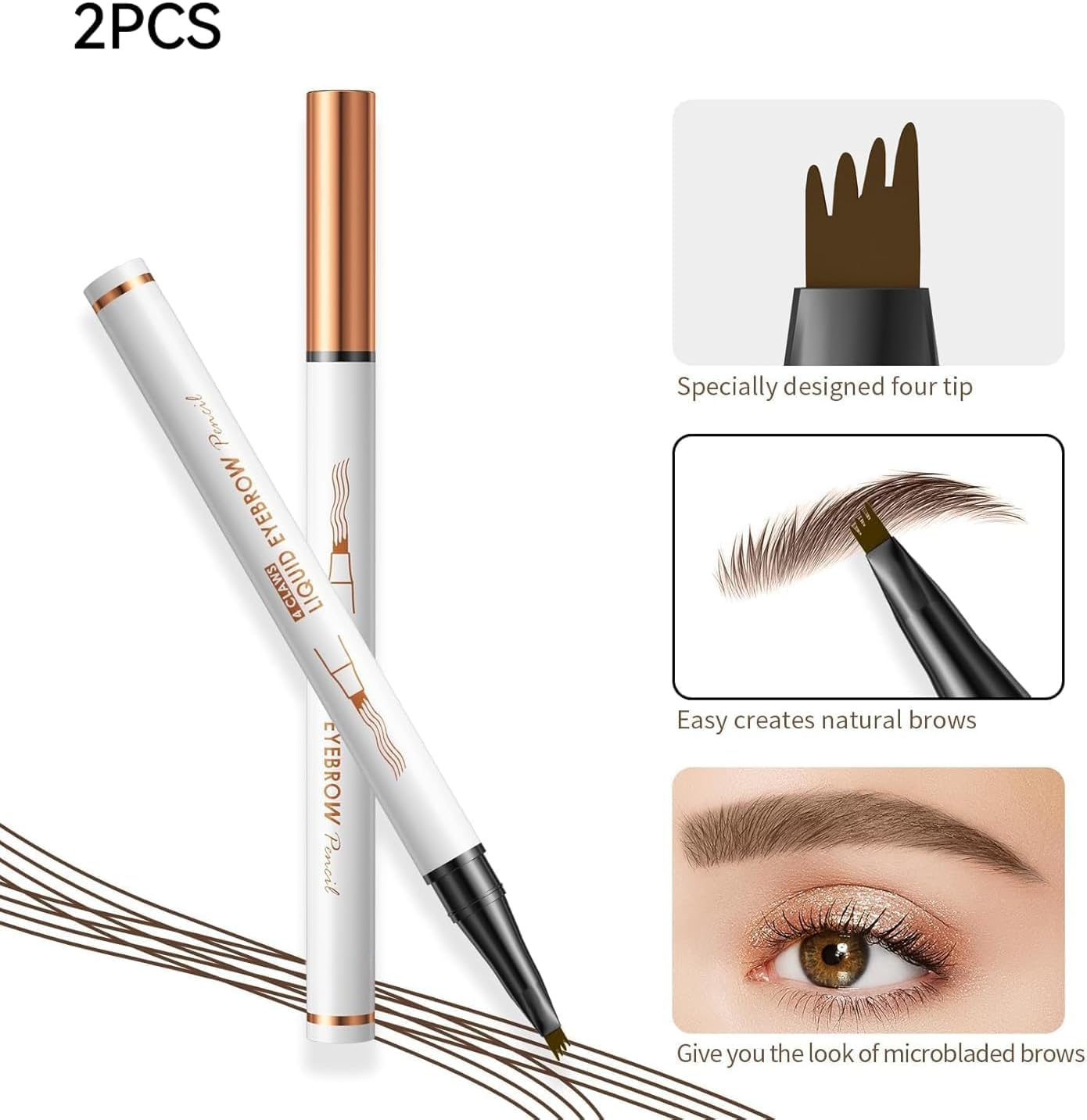 Pack of 2 Microblading Eyebrow Pencils, 2025 Upgraded 3D Waterproof with 4 Fork Tips, Durable, Natural, Finer, Magic Eyebrow Pencil for Women and Girls (Dark Brown Pack of 2) image number 1