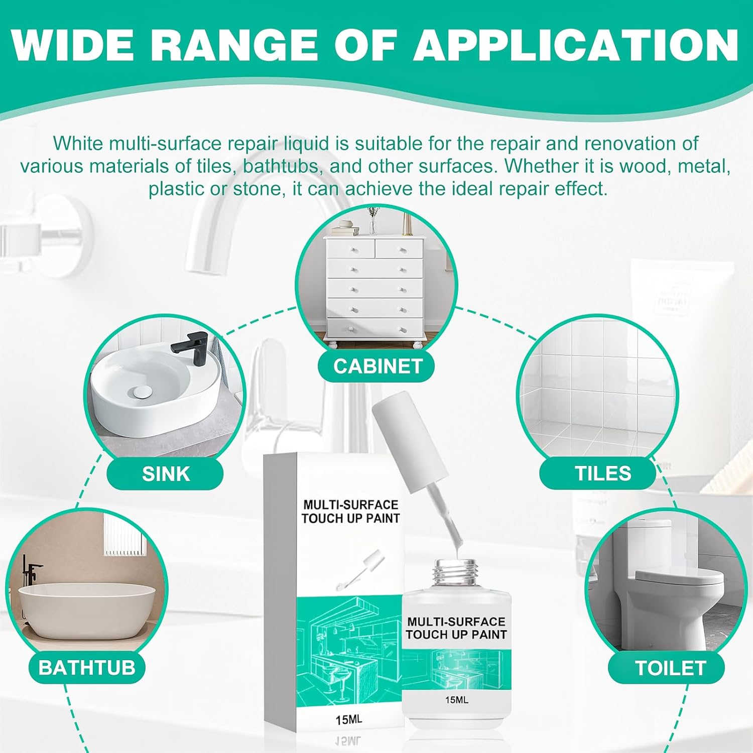 Bath Paint, Furniture Paint, Bath Paint White, White Colour Wall Repair, Suitable for Wall Filler, Ceramic Sink, Bathroom Tile Painting, Enamel Repair image number 5