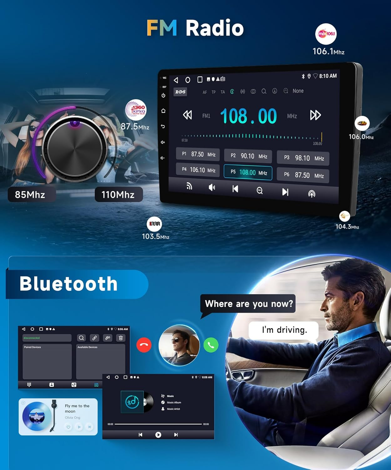 2+64G for Honda Accord 8Th 2008-2013 Android13 Car Radio Car Stereo Wireless Carplay Android Auto, 10 Inch Capacitive Touch Screen EQ GPS Navigation Bluetooth Wifi FM Backup Camera Siri SWC image number 3