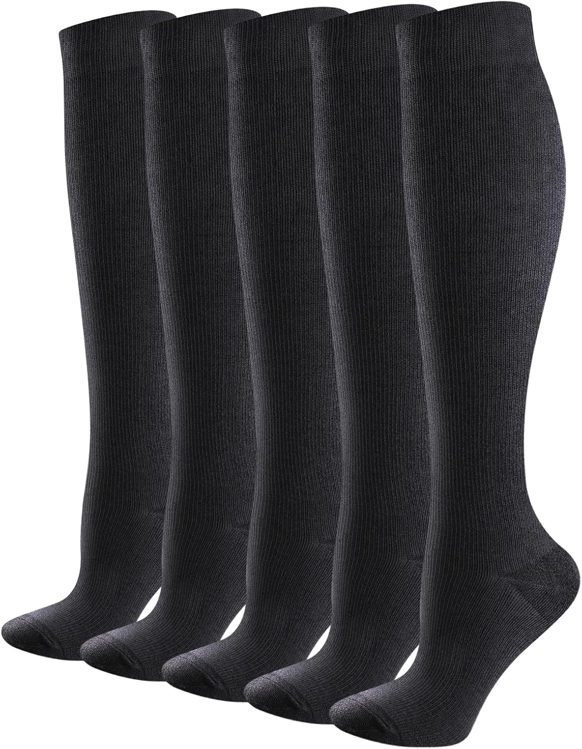 YUEDGE Women'S Compression Socks Knee High Baseball Running Cycling Athletic Sports Socks Travel Flight Socks for Women, 5 Pairs