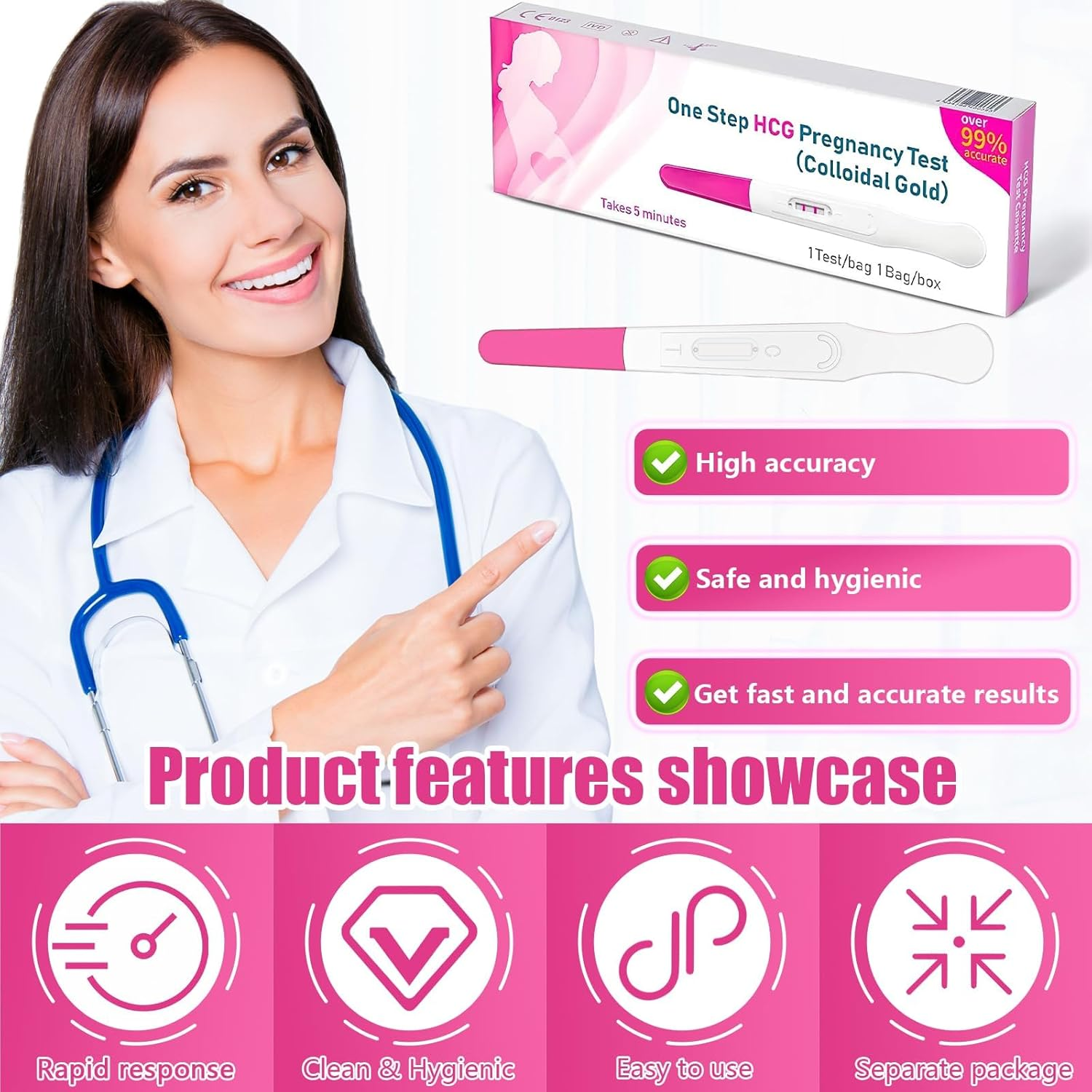 Pregnancy Tests Stick, 5 Pack Early Detection HCG Tests, Midstream Pregnancy Test, Easy to Use, Accurate Sensitive, Rapid Result (5 Pack ） image number 6