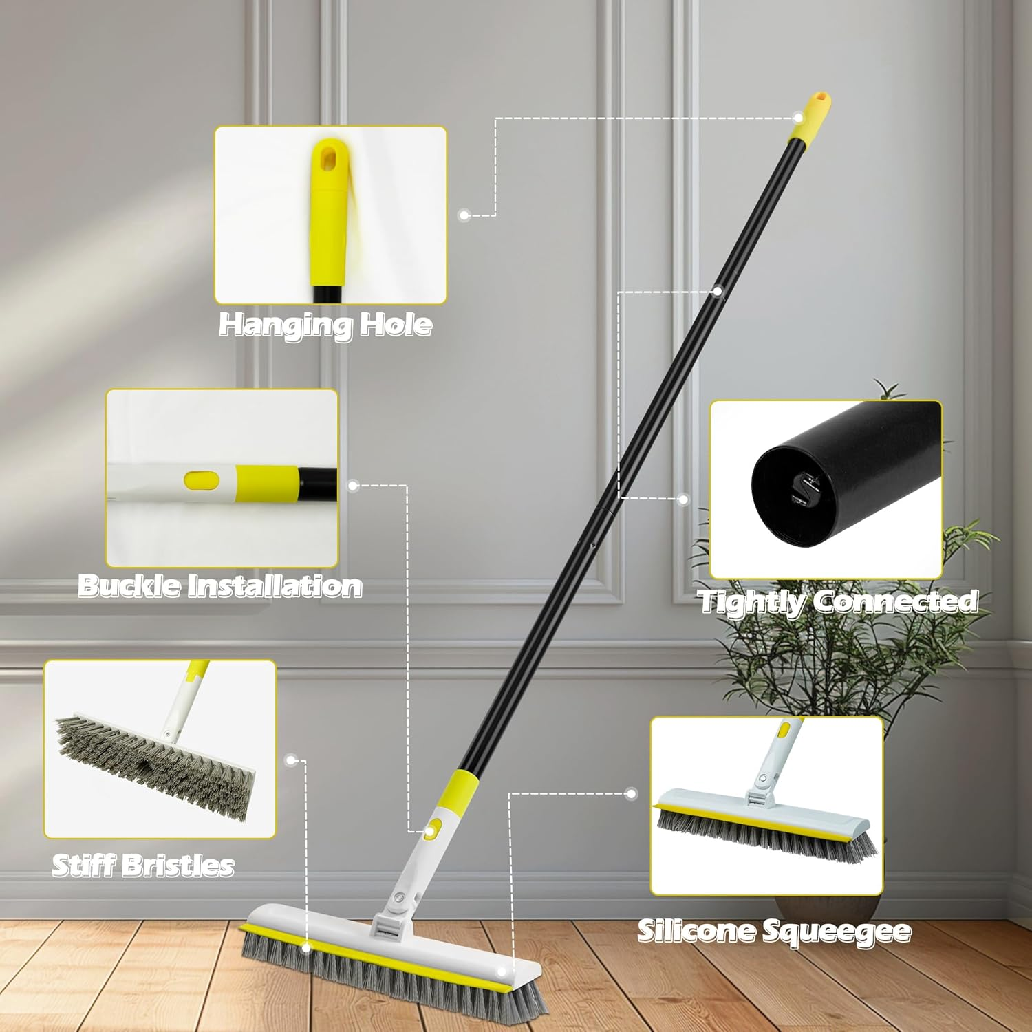 DALIPER Floor Scrub Brush with 50" Long Handle for Cleaning, 2 in 1 Scrape Scrubber Brush with Squeegee, 180&deg; Rotating Tile Tub Scrub Brushes Attachment for Clean Bathroom Deck Kitchen and Floor Wall image number 5