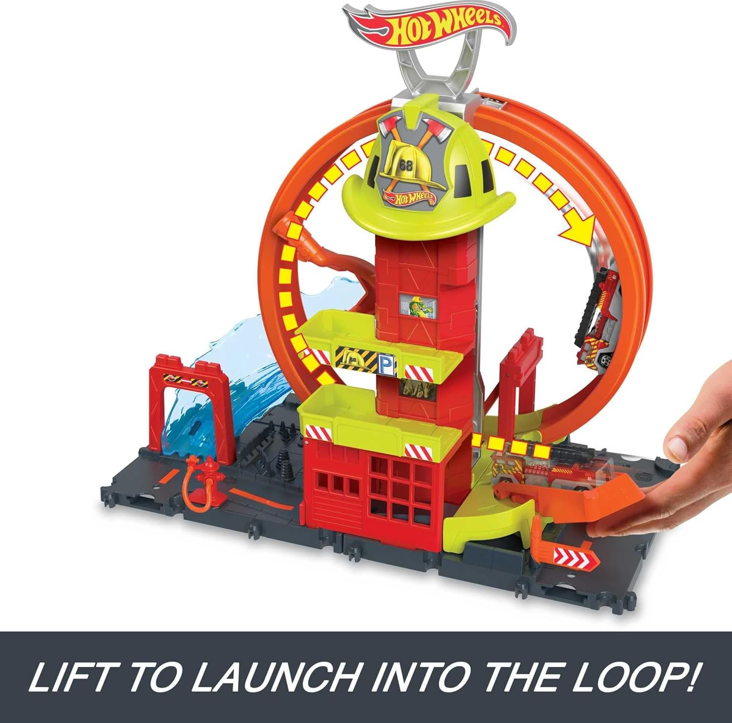 Hot Wheels City with 1 Toy Car, Kid-Powered Elevator, Water-Like Ramp, Track-Play Features, Connects to Other Sets, Fire Station with Super Loop (Amazon Exclusive) image number 3