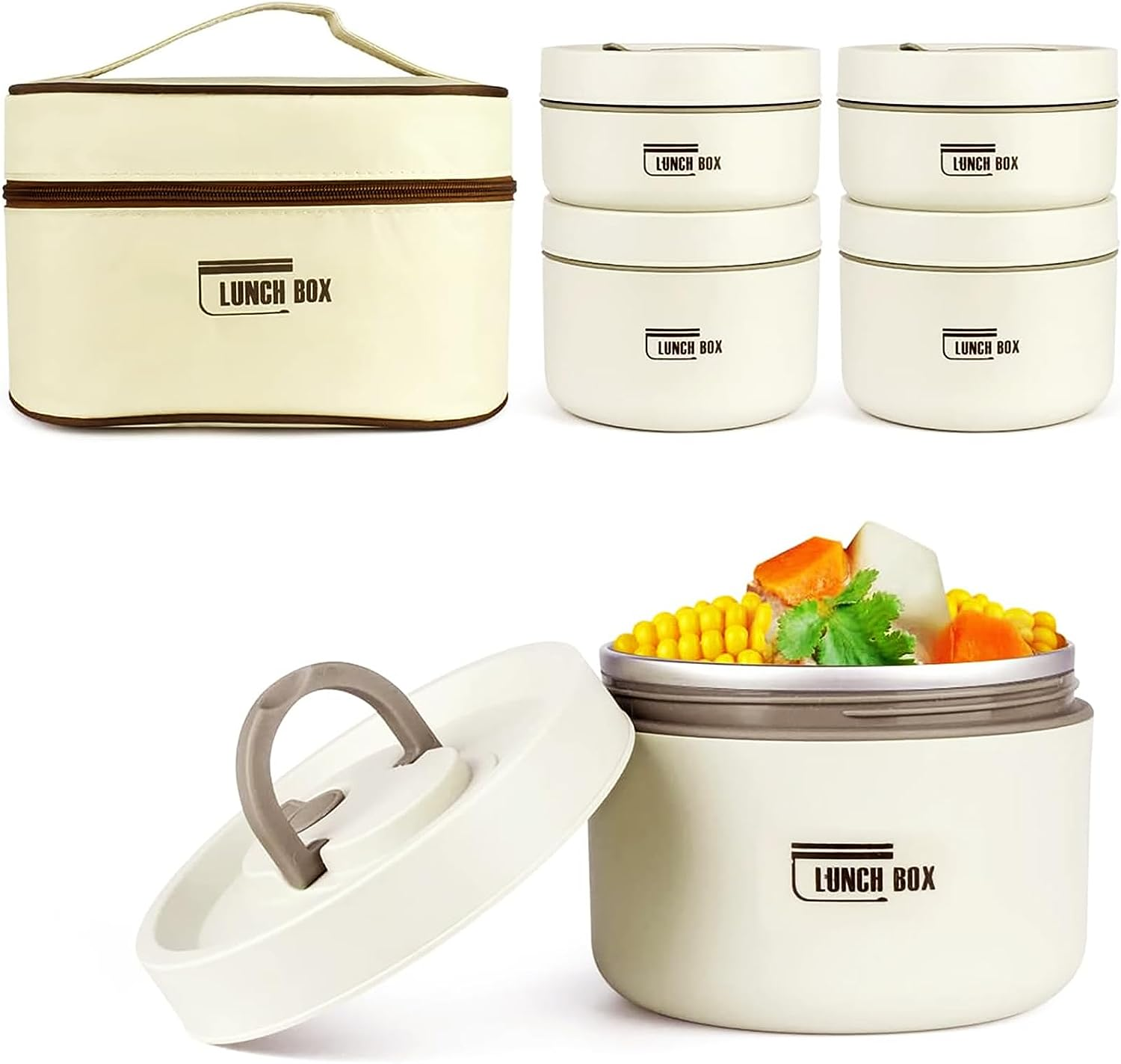 Uandhome Insulated Bento Box with Bag, Stainless Steel Microwave Lunch Box Food Containers, Portable Stackable Thermal Keep Warm Lunch Container for Adult Kids Men Women (420Ml*1+550Ml*1)