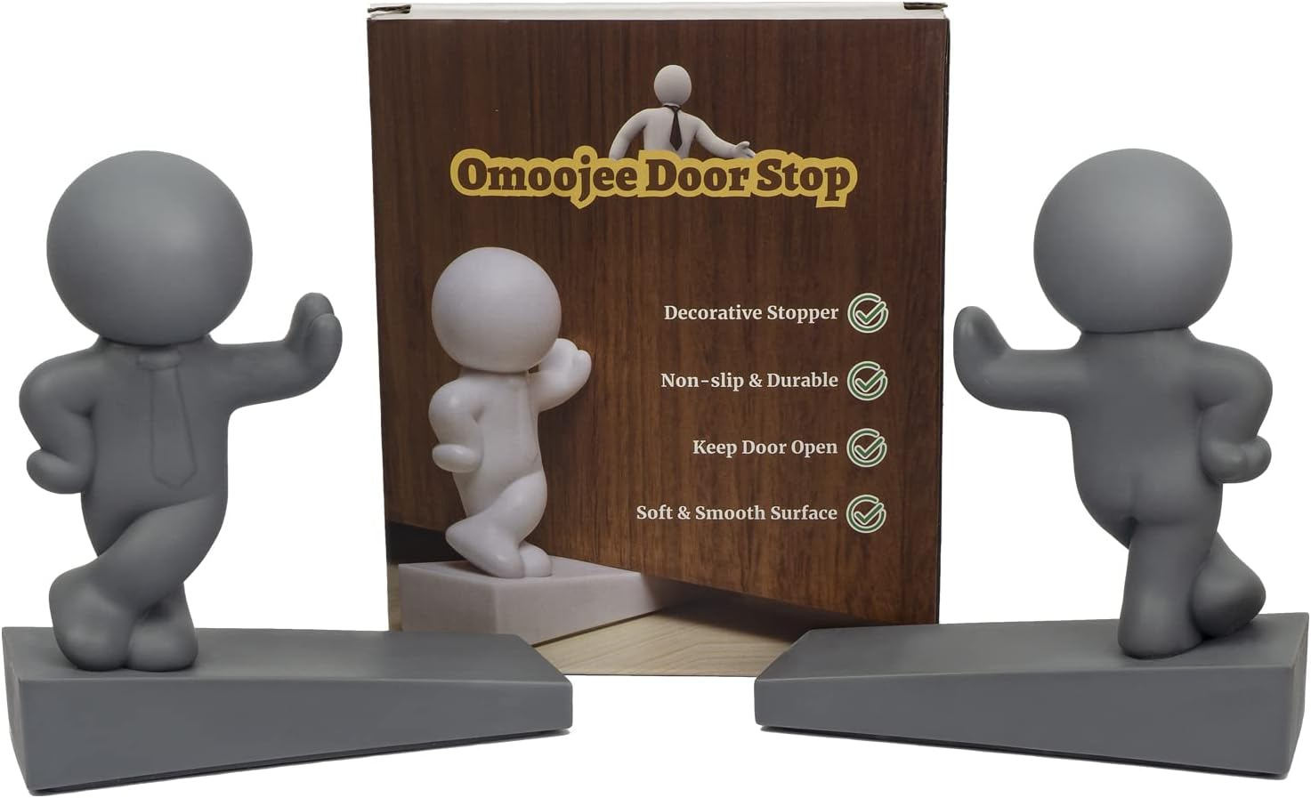 Omoojee Decorative Door Stopper, 2 Pack, Effective to Hold Your Door Open,Cute Door Wedge for Home and Office, Gray (Patented) image number 5