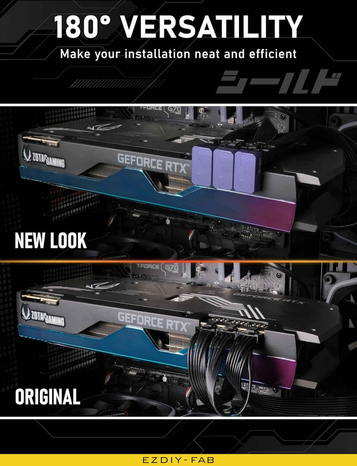 EZDIY-FAB Shield Series 8-Pin Pcie GPU Power Adapter,180-Degree U-Turn Angled Connector, Aluminum Design for Graphics Cards &ndash; Standard Type,Purple-2 Pack image number 4