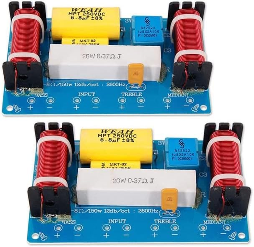 HOOCI 2PCS 150W 3Way Audio Hifi Filter Circuit Board Stereo Speaker Crossover Filters Treble/Alto/Bass 3 Unit Frequency Dividers image number 3