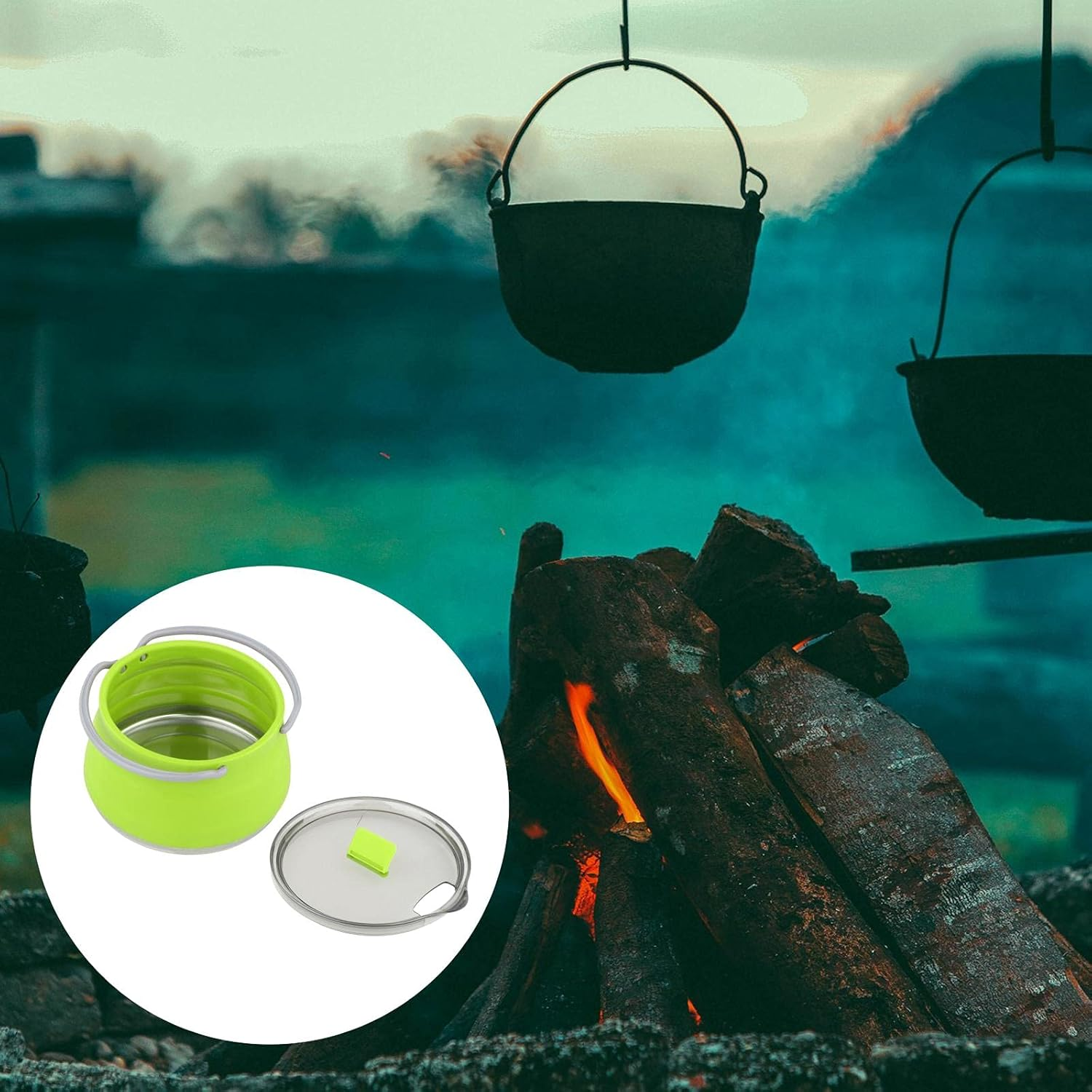 Silicone Collapsible Camping Cook Pot Cookware Folding Kettle Teapot Lightweight Pot Kettle for Outdoor Camping Hiking and Picnic