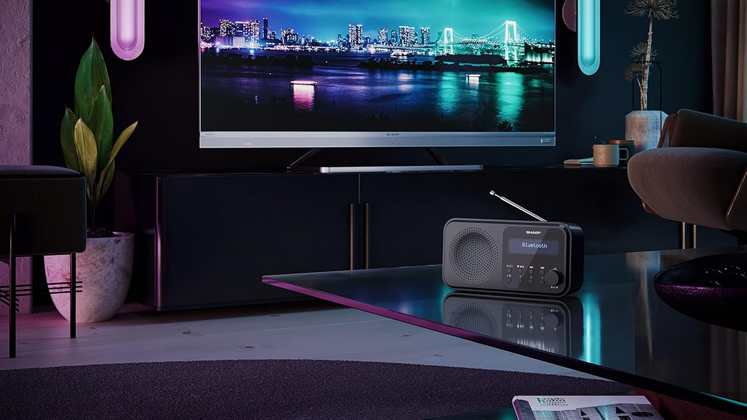 SHARP DR-P420(BK) Tokyo Portable Digital Radio with Bluetooth 5.0, Mono DAB+/FM Audio Player, Compact & Lightweight, Usb/Battery Powered, Dual Alarm Clock & 40 Pre-Sets &ndash; Midnight Black - Black image number 3