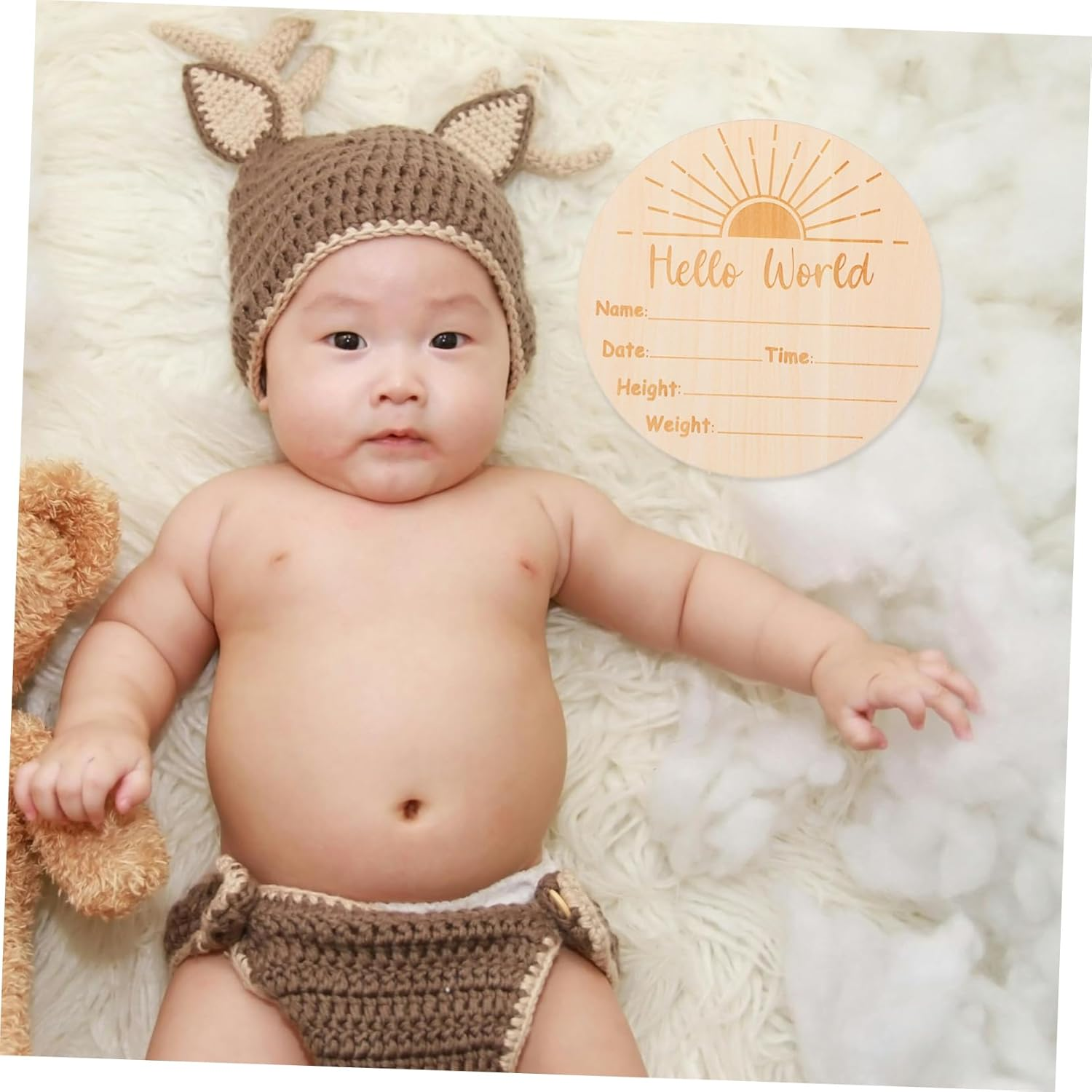 Birth Announcement Sign round Shaped Newborn Name Plaque for Hospital Photos Unique Milestone Keepsake Decor Safe Natural Wood