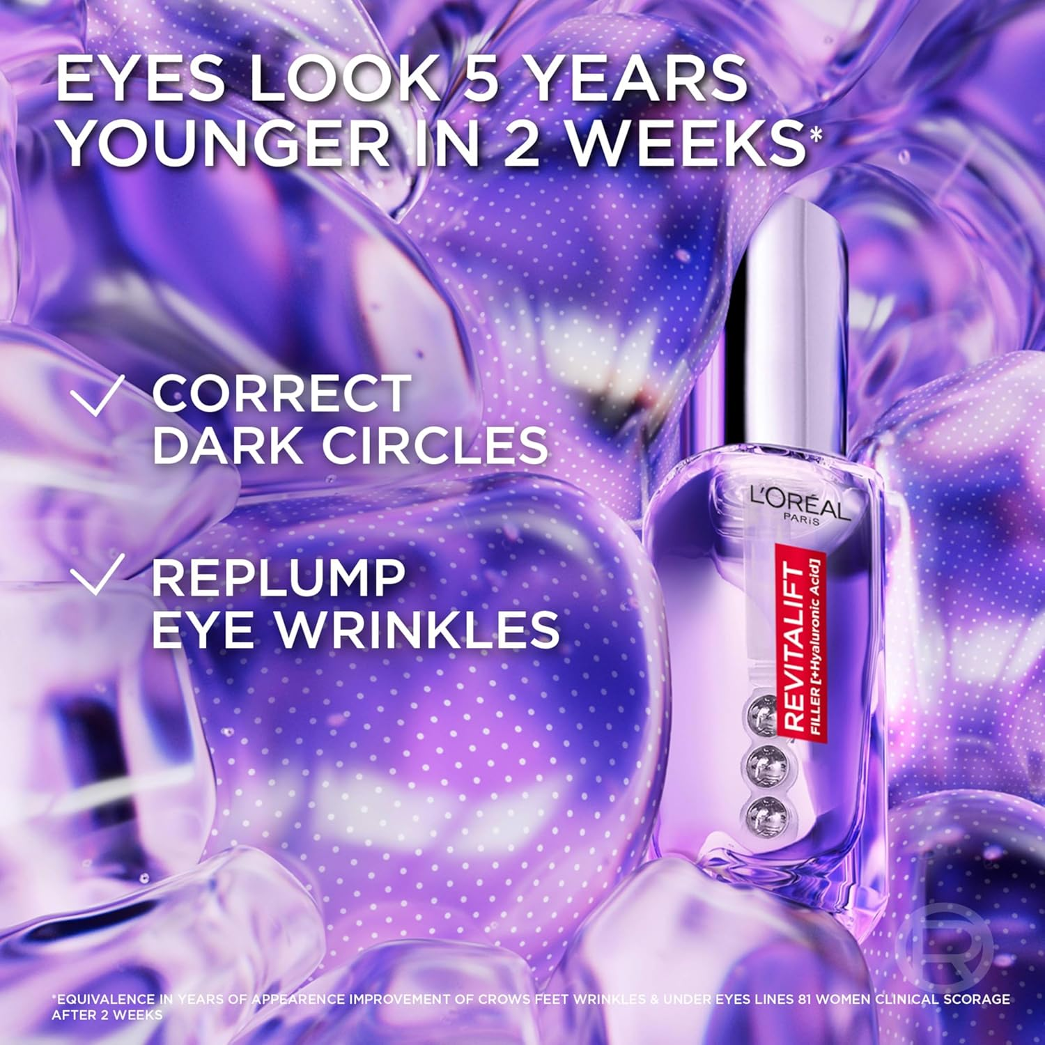 L&rsquo;Or&eacute;al Paris Eye Serum, Energising & Smoothing, Revitalift Filler 2.5% Hyaluronic Acid + Caffeine, 20 Ml image number 3