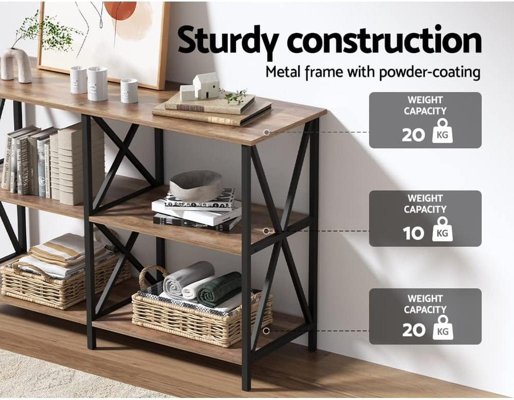 Artiss Console Table, Retro Narrow Side Hallway Tables Desk Display Shelves Home Bedroom Office Living Room Entryway Furniture, with Sturdy Particle Board Anti-Rust Walnut image number 3