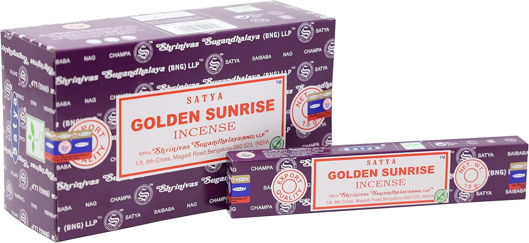 EARTH Satya Golden Sunrise Incense Sticks 15 GMS (Pack of 12) (Green Certified) Indian Perfumed Hand Rolled Agarbatti Perfect for Worship,Relaxation, Medication.