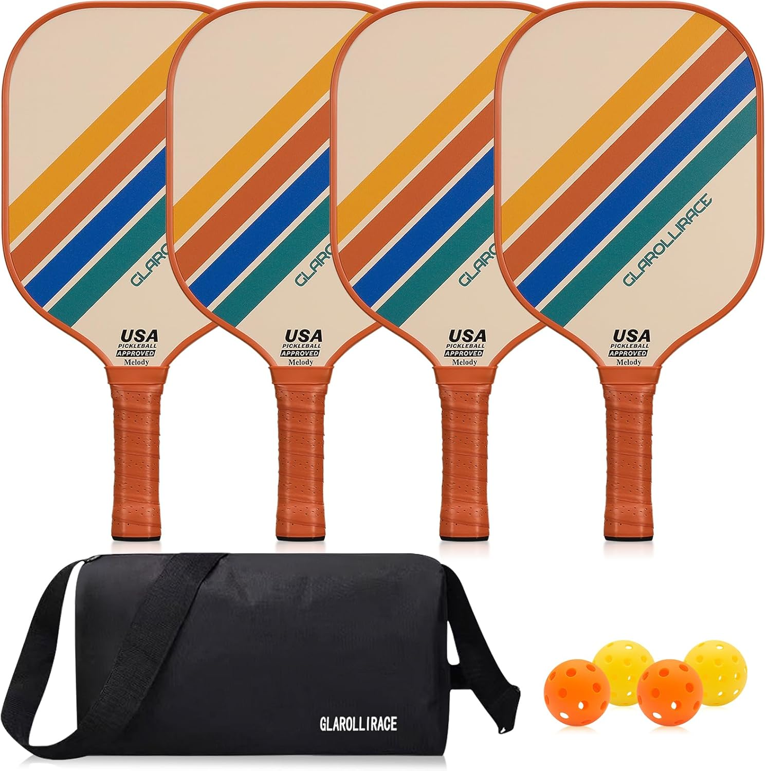 Pickleball Paddles Set of 2 | 4 Pickleball Rackets,Usapa Approved Pickleball Set of 2 | 4 Pickle Ball Paddles,Fiberglass Surface & 13 Mm PP Honeycomb Core,4 Indoor & Outdoor Balls,1 Bag