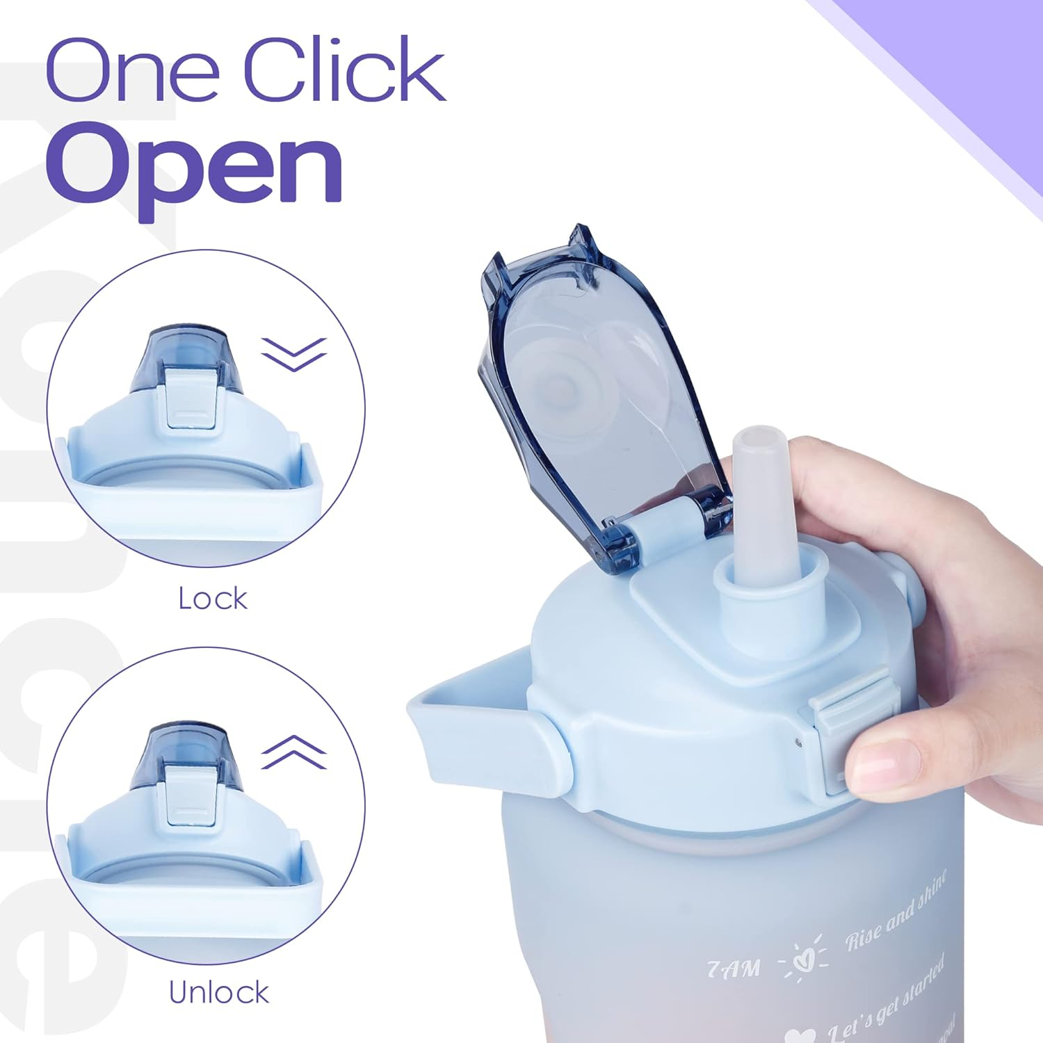 Water Bottle, Koncle Motivational Water Bottle, Large Capacity Drinking Bottle with Time Straw & Marker, Reusable Leakproof Water Jug,2L Blue and Orange image number 3