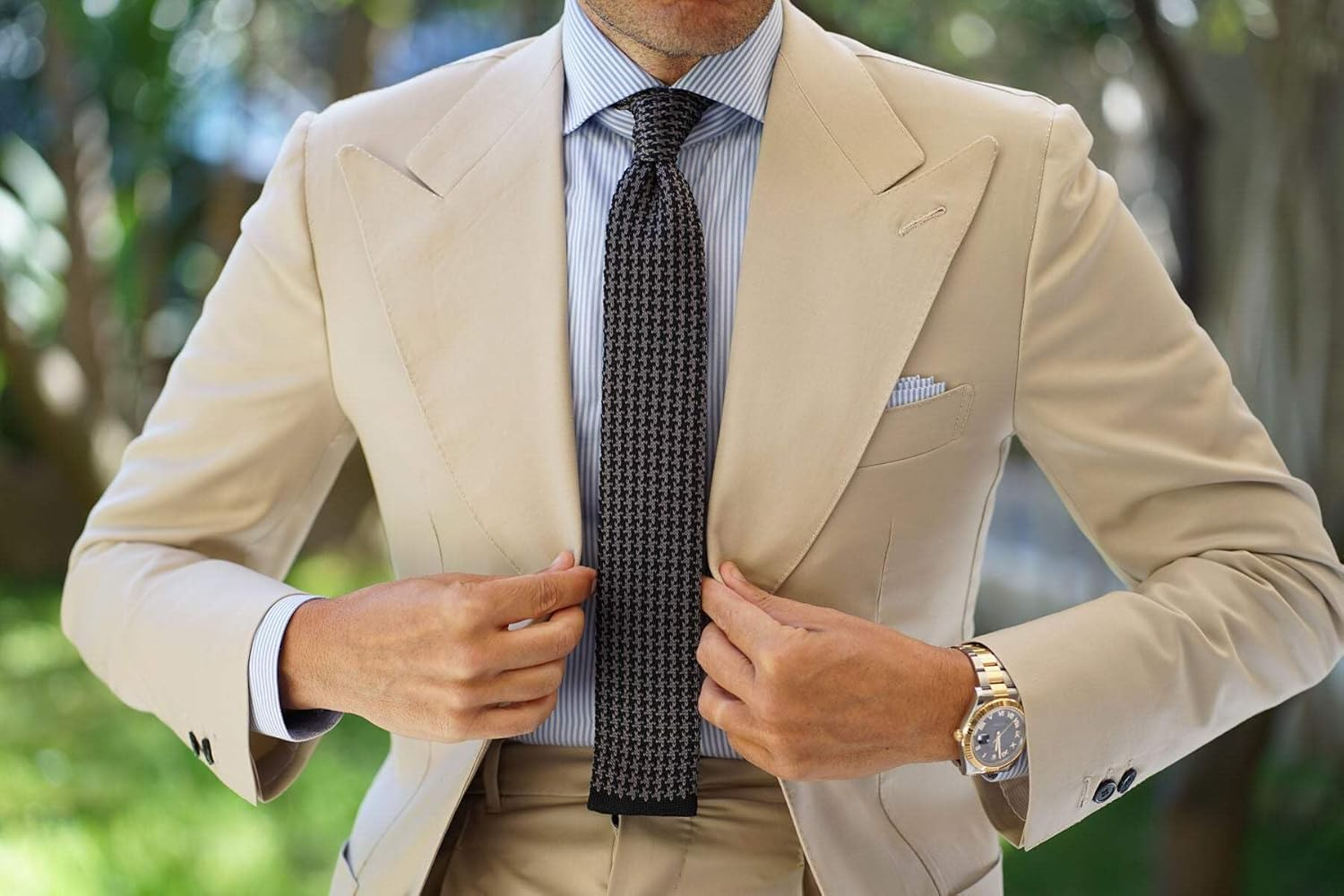 OTAA Hattori Hanzo Grey Houndstooth Knitted Tie Casual Ties for Men - Perfect Neck Tie for Groomsmen Wedding Ties or Formal Occasions - Ideal Gifts for Him image number 1