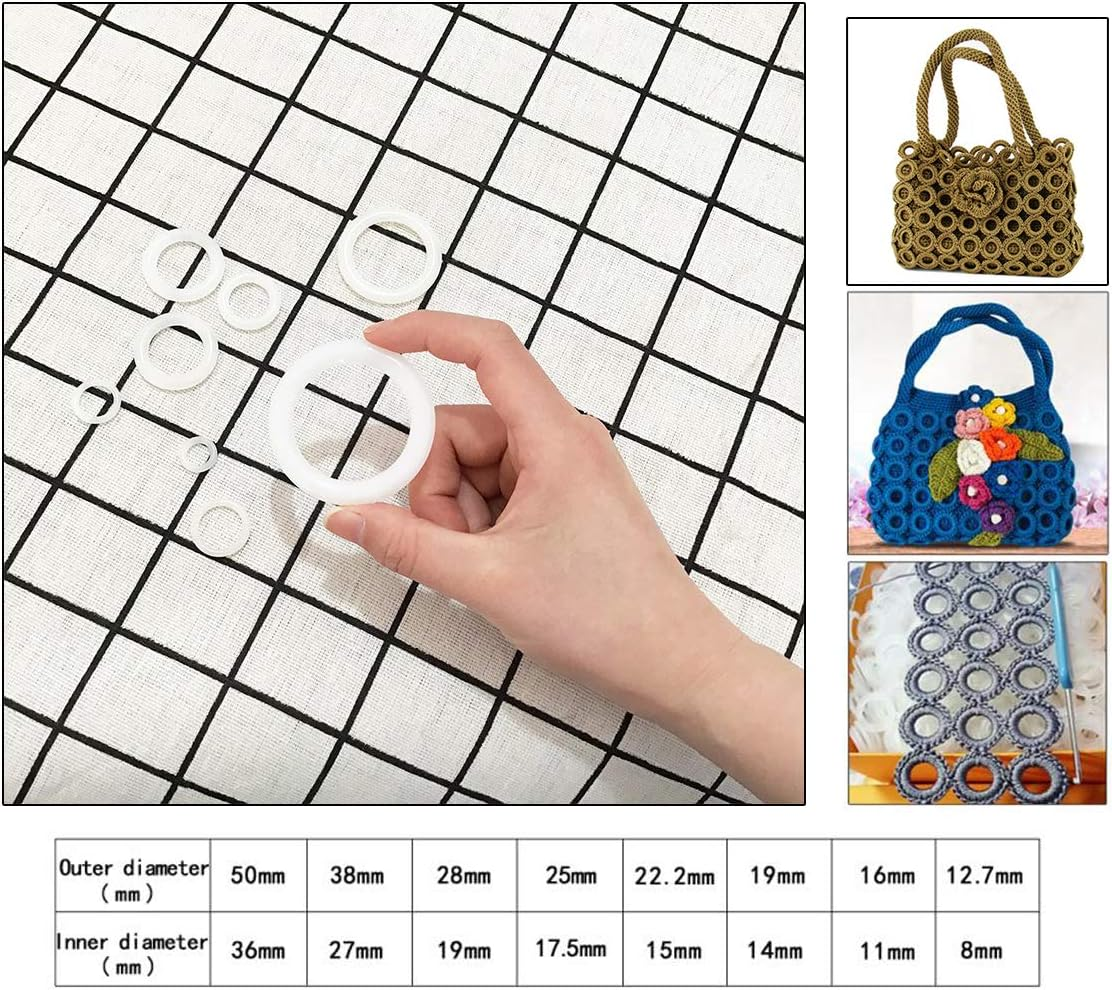123Pcs O Rings DIY Crochet Circle Hook Sewing Accessories Tool for Crafts, Manual Handbag, Dorset Buttons, Napkin Box, Car Seat Cushion - 8 Sizes White Plastic Curtain Ring image number 4