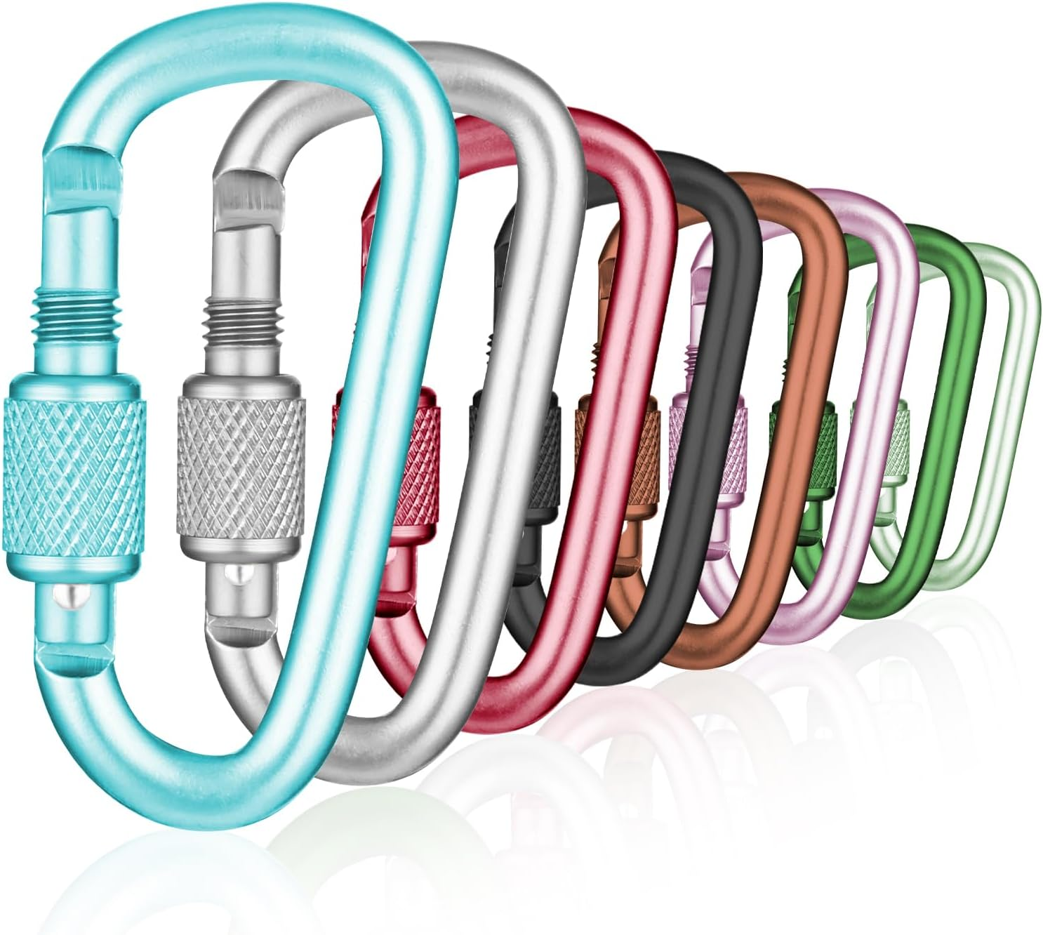 8 Pcs Carabiner Clip, D-Ring Locking Carabiner Clip, Snap Hook Sport Accessories for Outdoor Camping Hiking Keychain Dog Leash image number 2