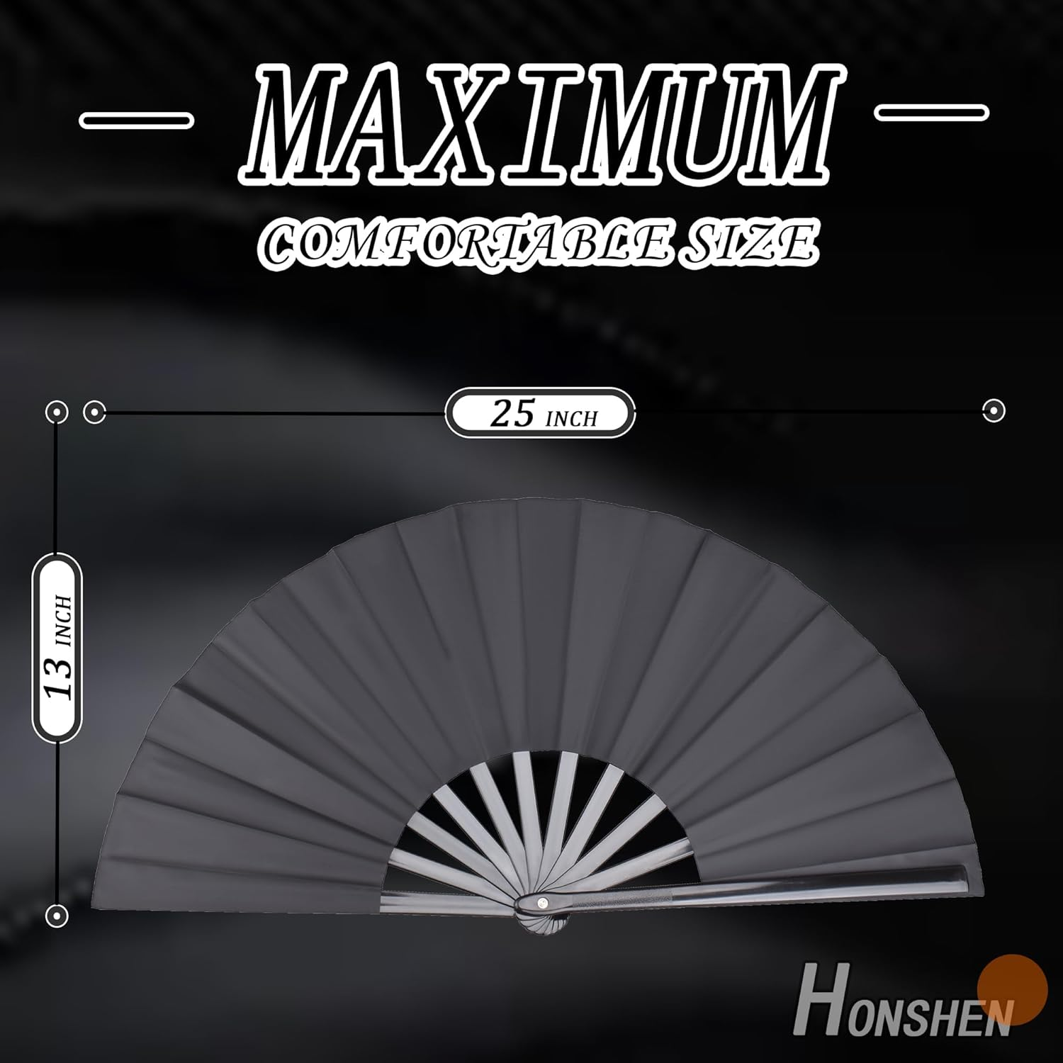 Folding Fan Black Large Hand Fan Chinese Kung Fu Tai Chi Hand Held Plastic-Nylon Folding Fans for Men with a Fabric Case for Protection 13Inch (Folding Fan Black) image number 4