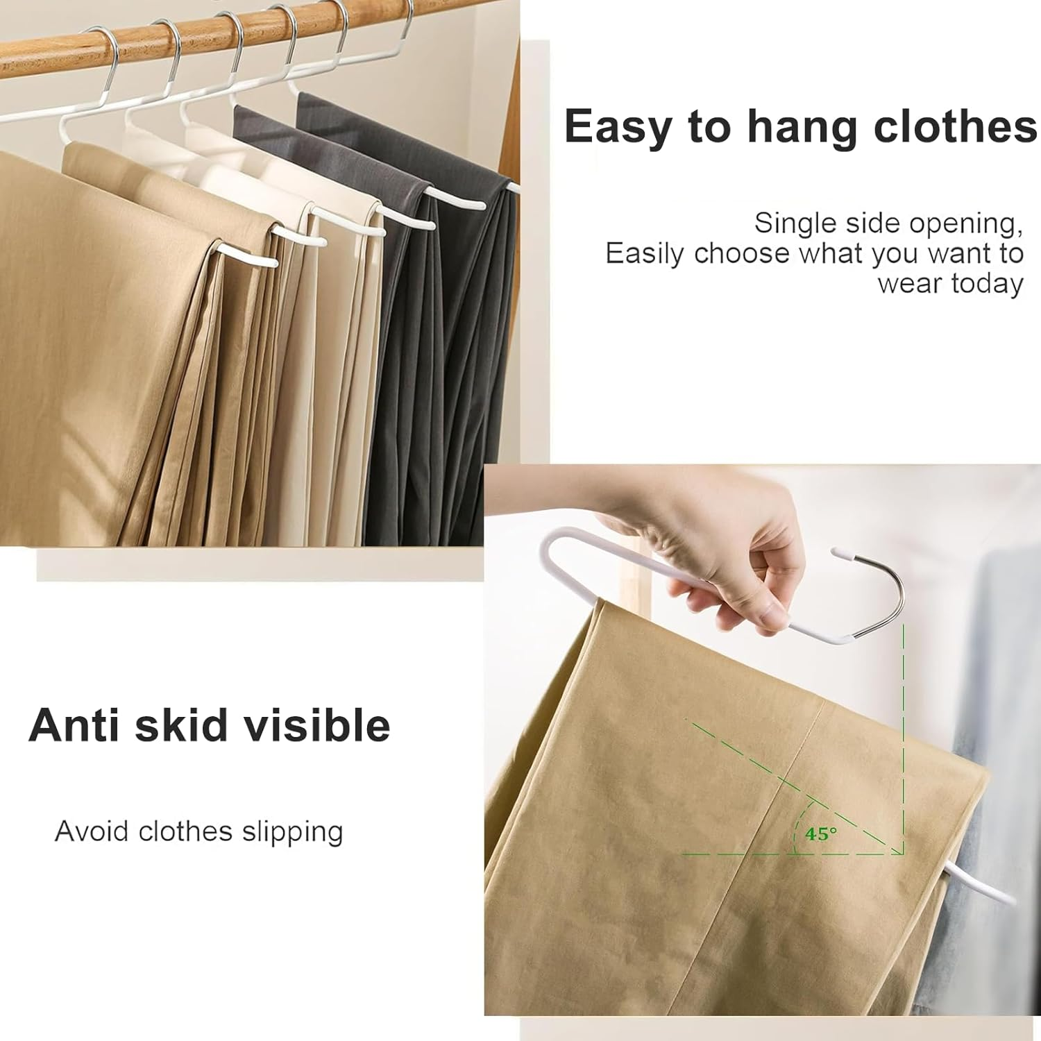 10 Pack Pants Hangers,Swan Neck Z-Shaped Space Saving Hangers for Pants with Non-Slip Rubber Coating,Open-Ended Metal Trouser Hangers for Pants,Skirt,Blankets,Closet Organisation (White) - White image number 2