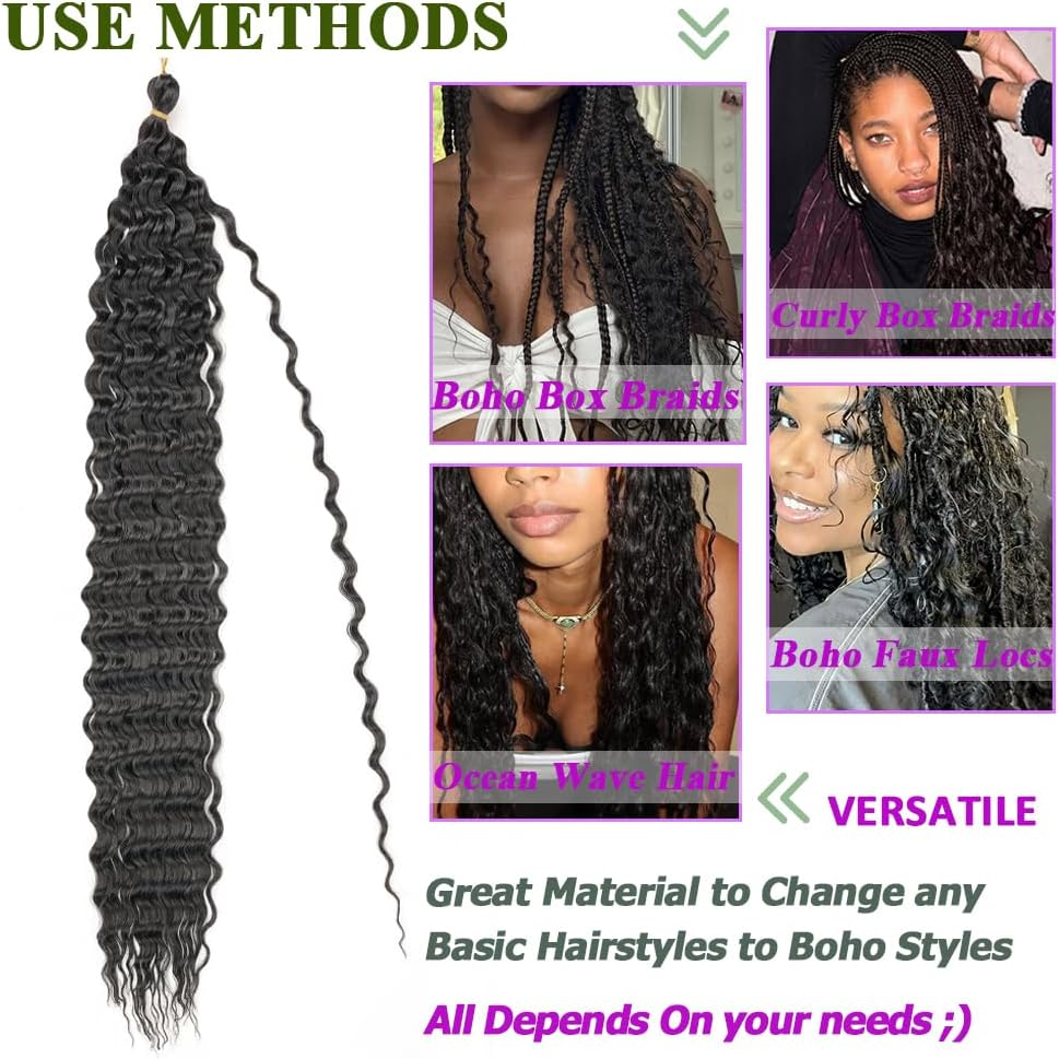 Kachanaa 30 Inch Pre-Separate Deep Wave Braiding Hair Extensions for Goddess River Braids 3 Pack Synthetic Ocean Wave Crochet Hair for Boho Box Braids Blonde EZ Braiding Hair /27#