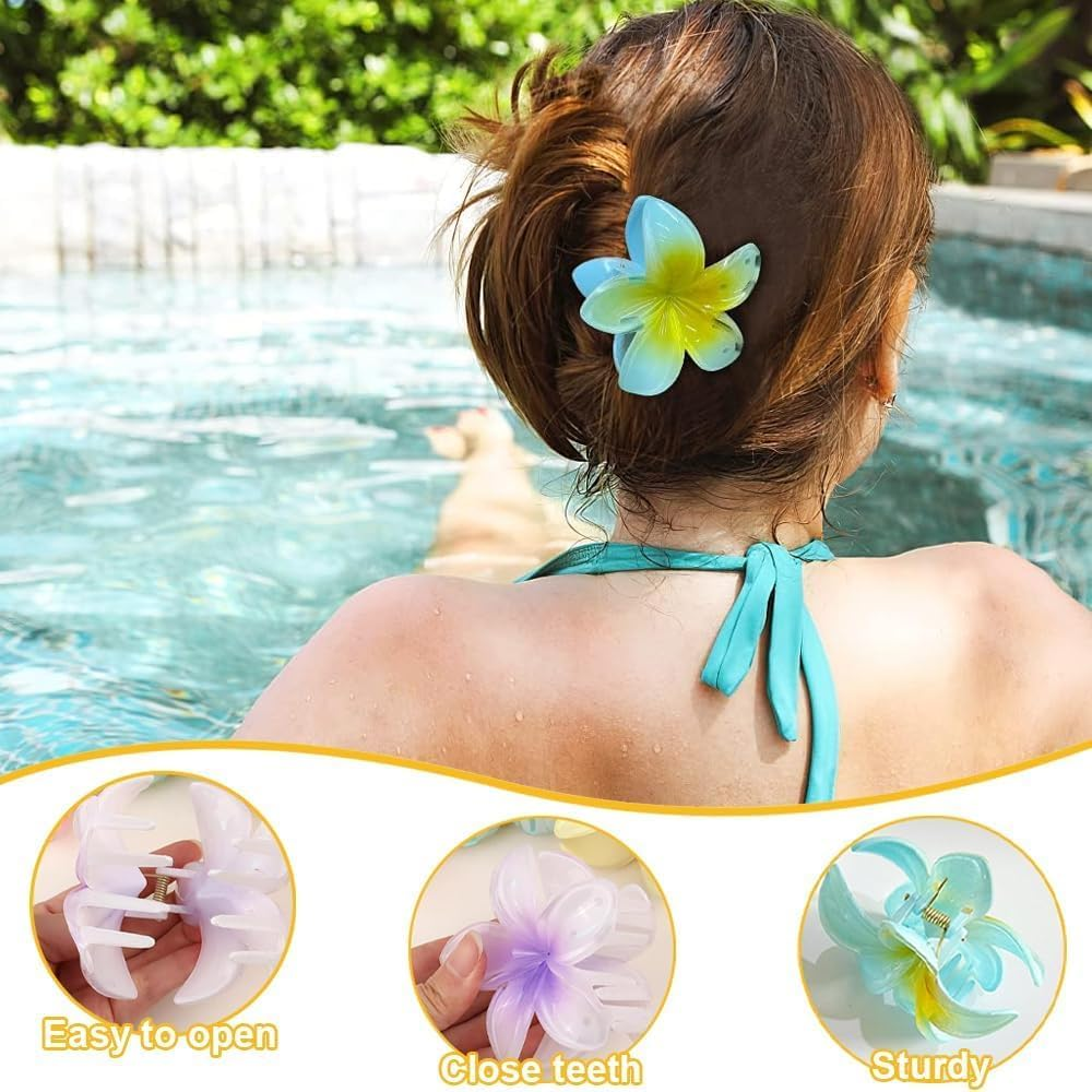 Flower Claw Clip Plumeria Flower Hair Claw Clip, 6Pcs Flower Hair Clip Egg Flower Hair Claw Clip,Cute Flower-Shaped Hair Clip,Cute Small Hair Clips Hawaiian Flower Claw Clip,Egg Flower Hair Claw Clip image number 3
