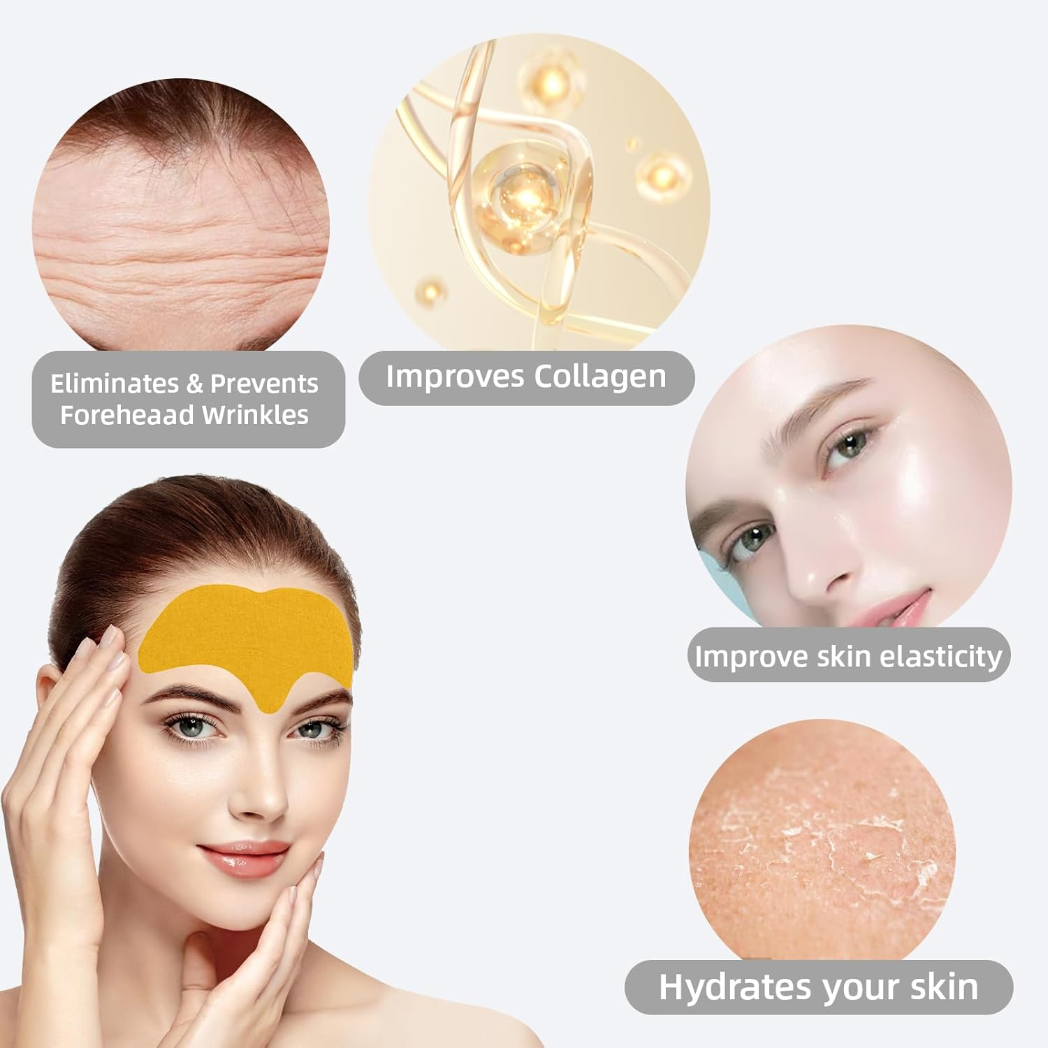 Hzqzaoan 10 Pcs Forehead Wrinkle Remover Patch - Smooth Forehead & Fine Lines, Lifting Facial Skin Patches with Hydrolyzed Collagen & Centella Asiatica, Premuim Suitable Wrinkle Patches for Fine Lines