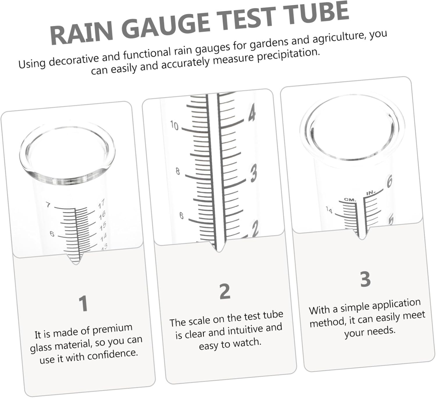DOITOOL 3Pcs Rain Gauge Glass Tubes Outdoor Rain Measuring Cylinders Weatherproof Rainfall Gauge Tool for Garden Agriculture and Climate Research image number 2