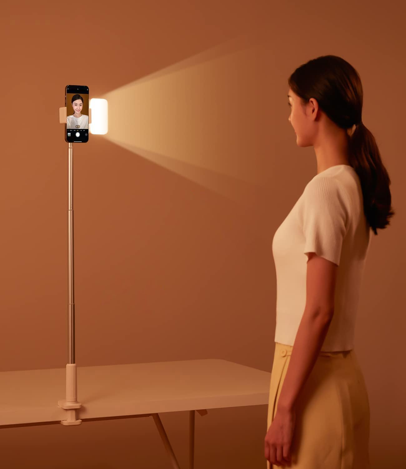 Yayusi Overhead Phone Mount for Recording,Phone Stand Recording Overhead,Articulating Arm Cell Holder with LED Ring Light,Desk/Bedside Tripod Youtube Live Stream Cooking Video (X6) image number 2