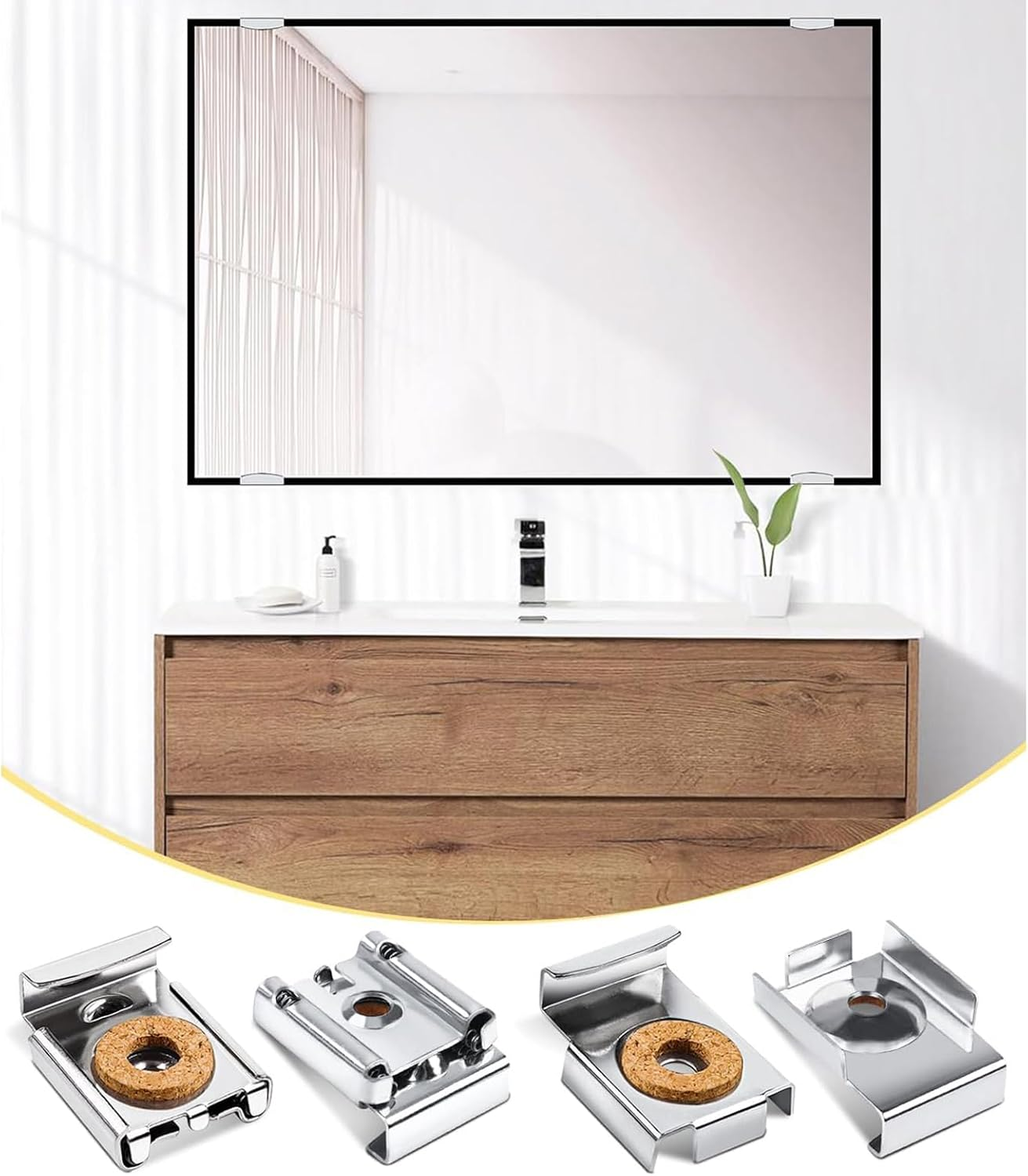 YUENTOEN Mirror Hanger Clips Set, 2 Sets (8 Pieces) Metal Spring Loaded Mirror Hanger Clips with Plugs and Screws image number 1