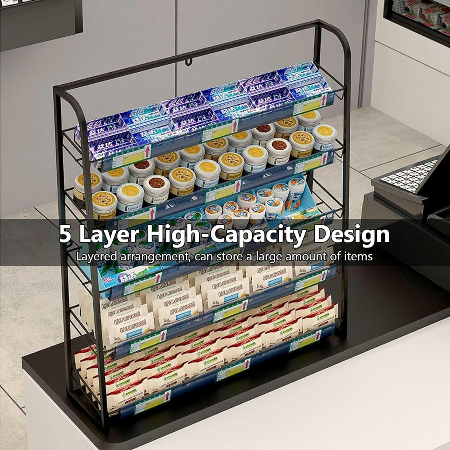 Snack Storage Rack Storage Baskets， Candy Display Rack(Black,50X15X67Cm) image number 1