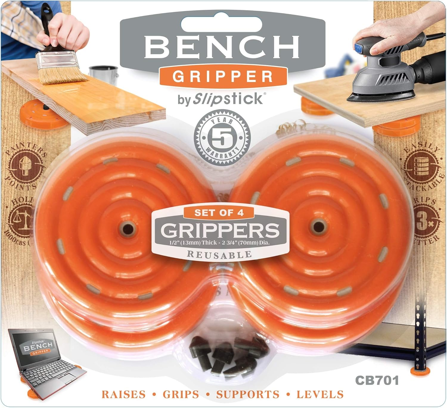Slipstick CB701 3" Bench Universal Work Grippers, 4 Pack, Orange image number 2