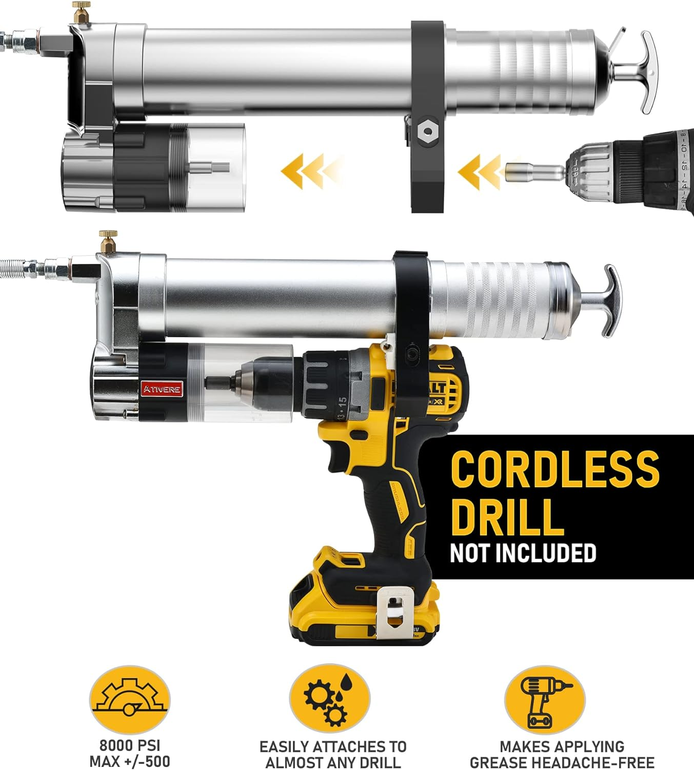 Electric Grease Gun Drill Adapter with 14 OZ Load, Locking Grease Gun Coupler, 12 Inch High Pressure Hose, Extension Rigid Pipe, Pneumatic Tool, Universal Conversion Gun Head image number 4