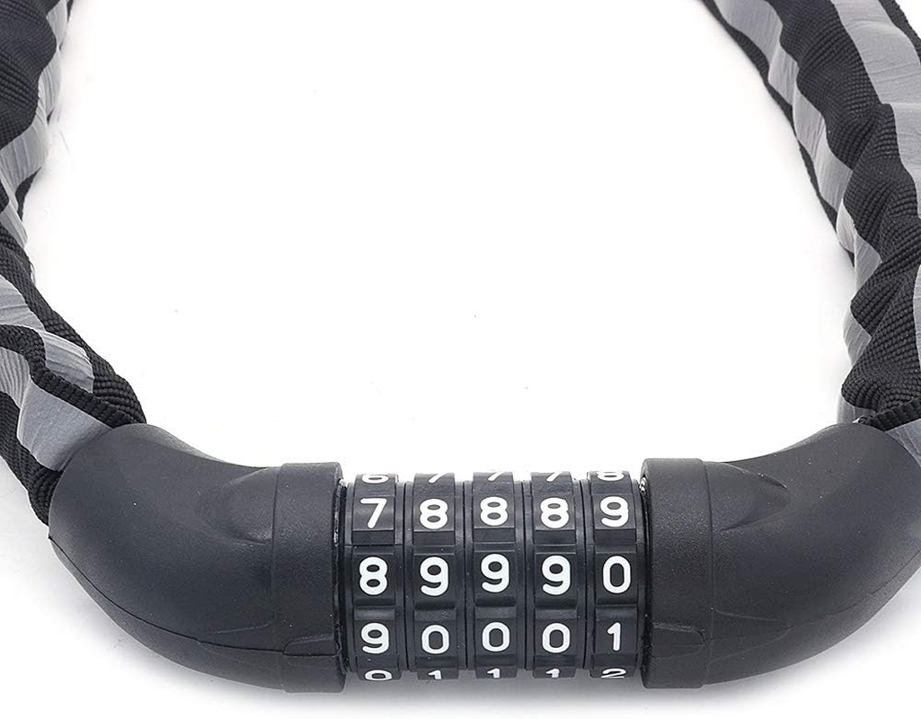 NUZAMAS Combination Bicycle Chain Lock, Cable Locks High Security 5 Digit Resettable Combination Bike, Scooter, Grills Lock with Reflective Chain Cover image number 6