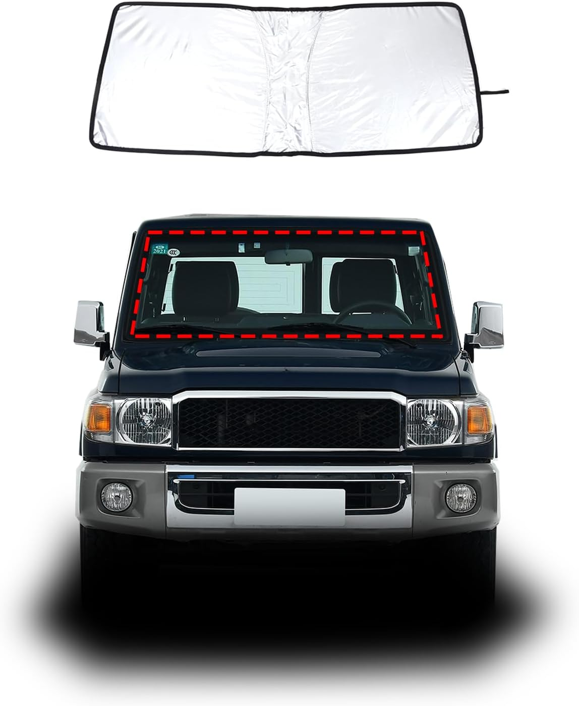 Windscreen Sun Shade Compatible with Land Cruiser 70 Series Accessories | Reflective Windshield Cover Window Shade | UV & Heat Blocking Cover (Polyester, LC76 2007-2025) image number 1