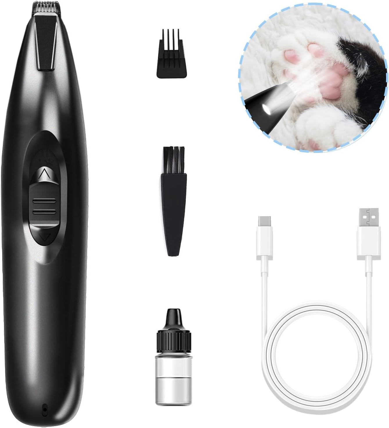 KIKETECH LED Dog Paw Trimmer - Cordless, Low Noise Dog Clippers for Grooming, Rechargeable Small Area Shaver for Dogs, Cats, Glossy Black image number 4