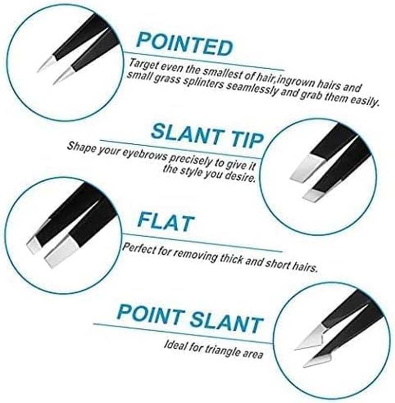 Eyebrow Tweezers Set, 4 Pack Stainless Steel Tweezers for Eyebrows, Precision Tweezers for Ingrown Hair, Eyebrows Plucking, Daily Beauty Tool for Men and Women(Color:Black) image number 3