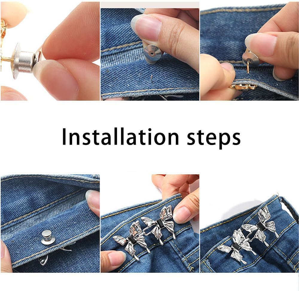 12Pcs Butterfly Jeans Waist Tightener,No Sewing Detachable Required Pant Buttons Pins,Butterfly Shape Pant Waist Tightener Jean Button Pins,Pants Button Tightener Pants Tightener for WAIS (Silvery) image number 3