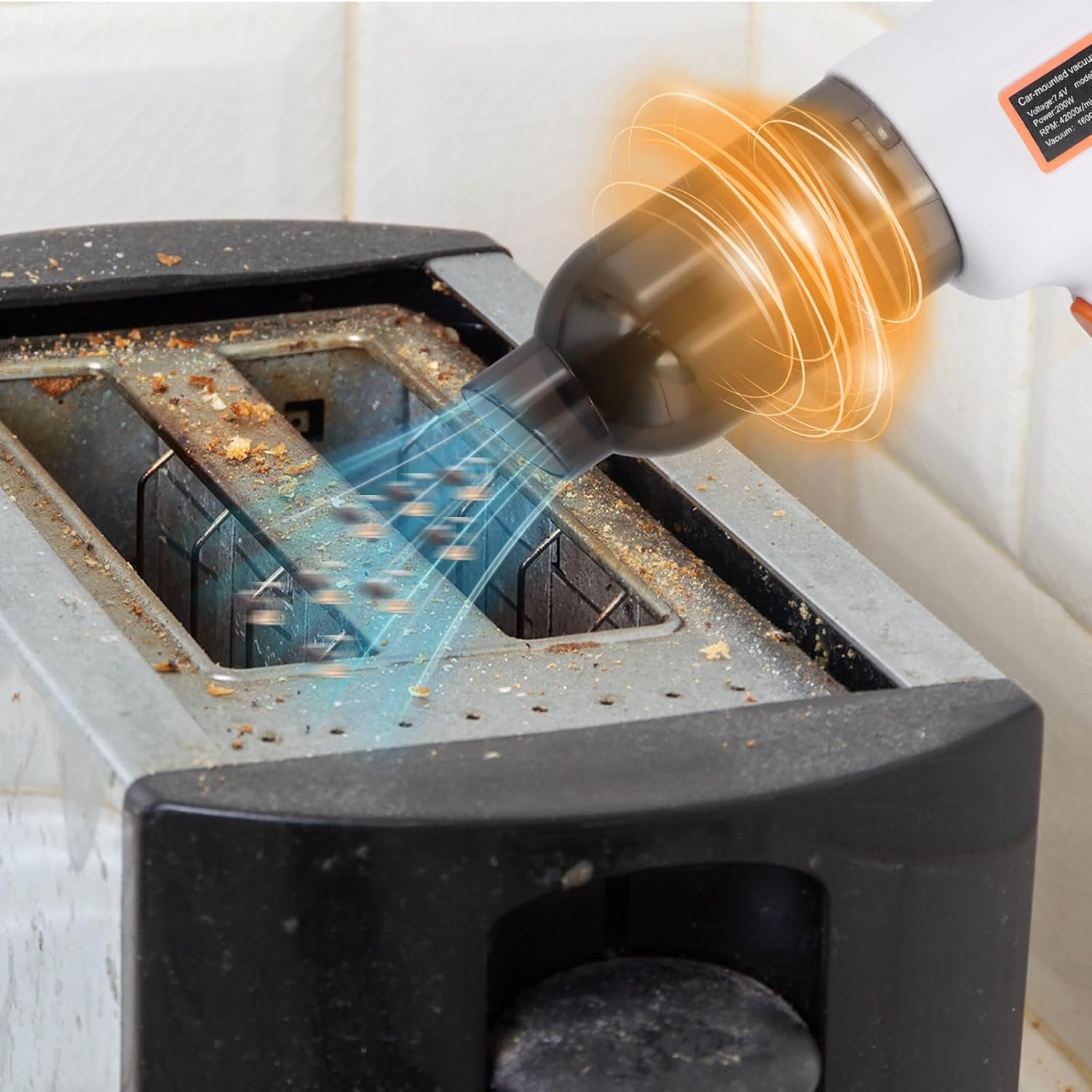 Handheld Vacuum Cleaner Powerful, 16000Pa Car Vacuum Cleaner Cordless, 4-In-1 Compressed Air Duster & Air Blower & Pump, USB Rechargeable 200W, Car Hoover for Pet Hair Sofa Home Office (Black) image number 4