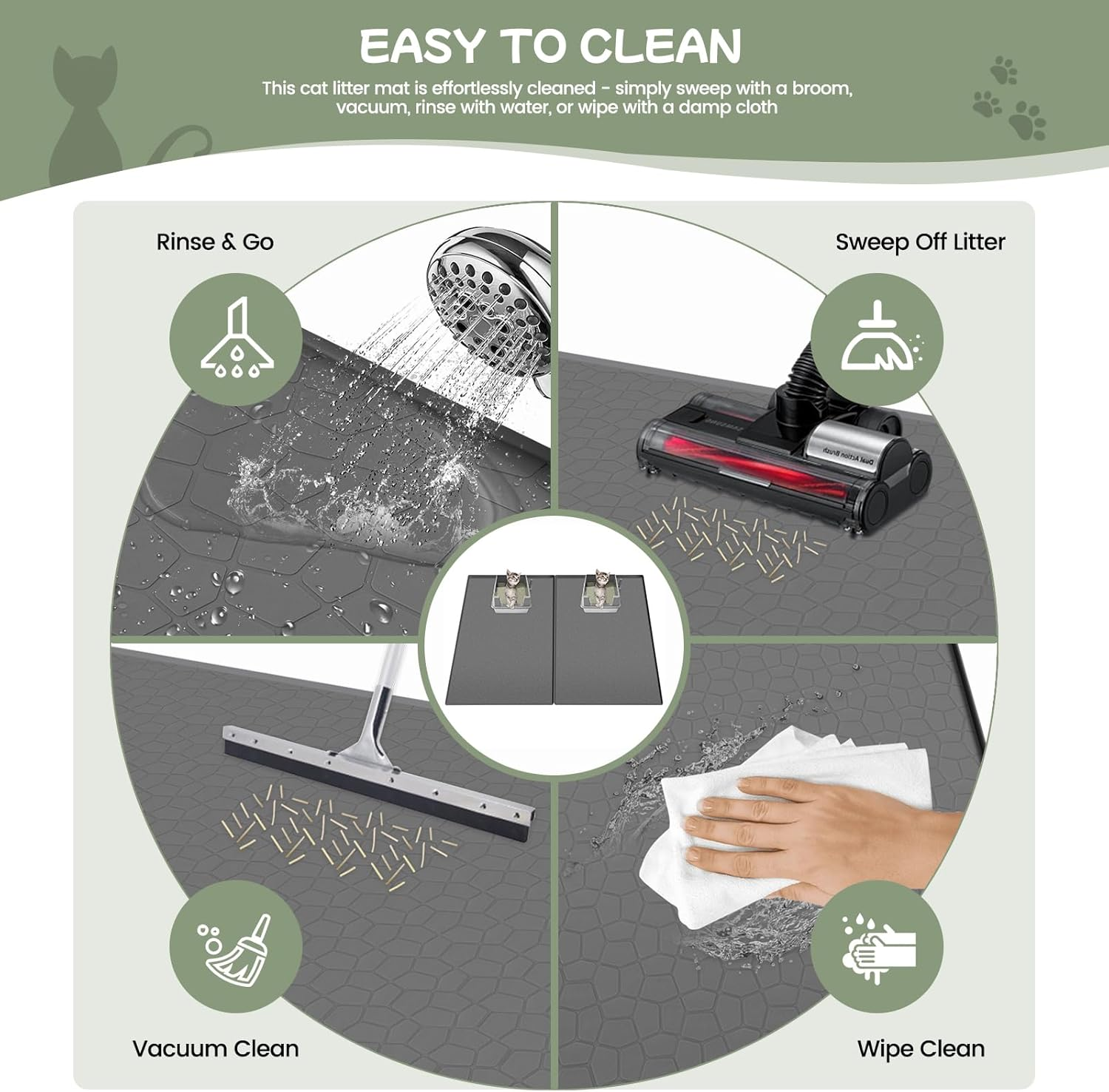 Homegroove Cat Litter Mat, 34"X22" (86X55Cm) Large Litter Box Mat for Litter Trapping, Waterproof Kitty Litter Mat for Indoor Cats, Cat Litter Catcher Mat for Floor, Non-Slip, Easy to Clean image number 2