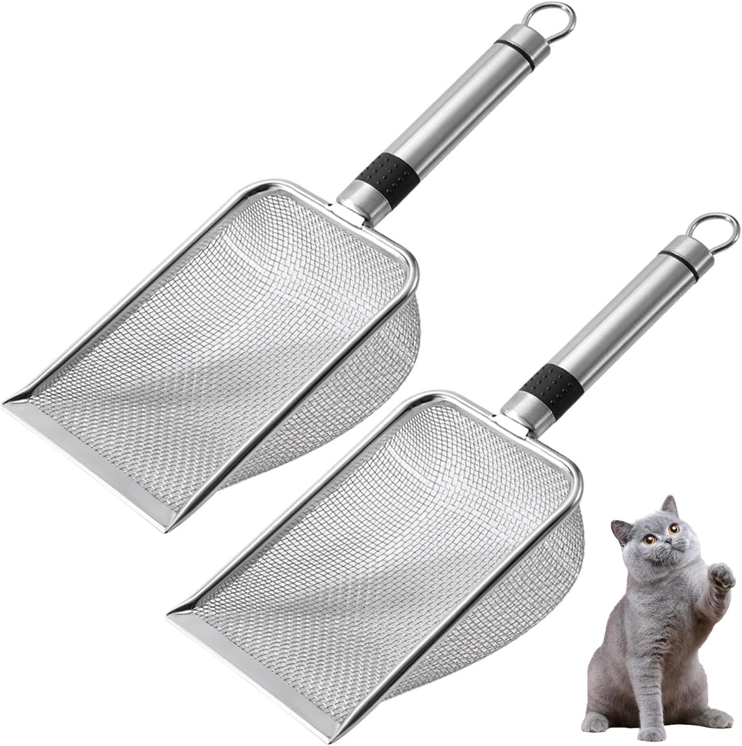 IONPSHG 2Pcs Small Holes Cat Litter Scoop Fine Mesh Cat Litter Scoop Metal Stainless Steel with Wooden Handle Quick Cleaning and Odor Reduction Lightweight and Portable Suitable for All Cat Litter image number 6