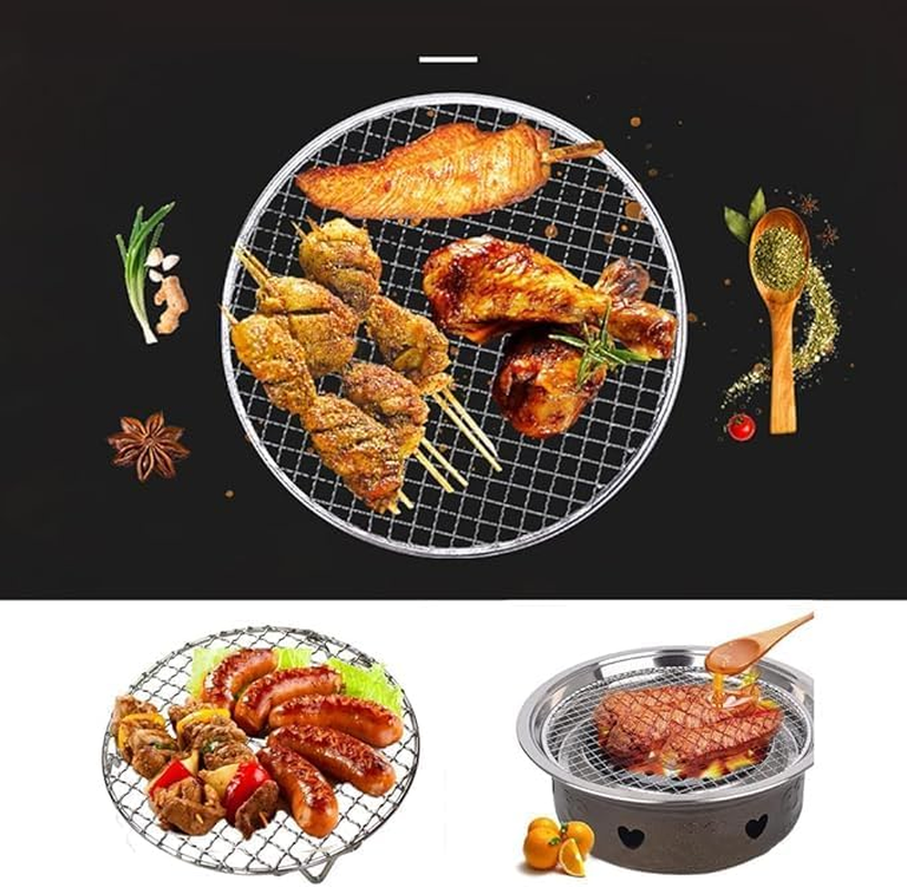 Round Stainless Steel BBQ Grill Mesh, 2 Piece Stainless Steel Cross Wire Barbecue Grill Net with Legs, round Camping Fire Pit Grate Barbecue Mesh for Camping or Picnic image number 3