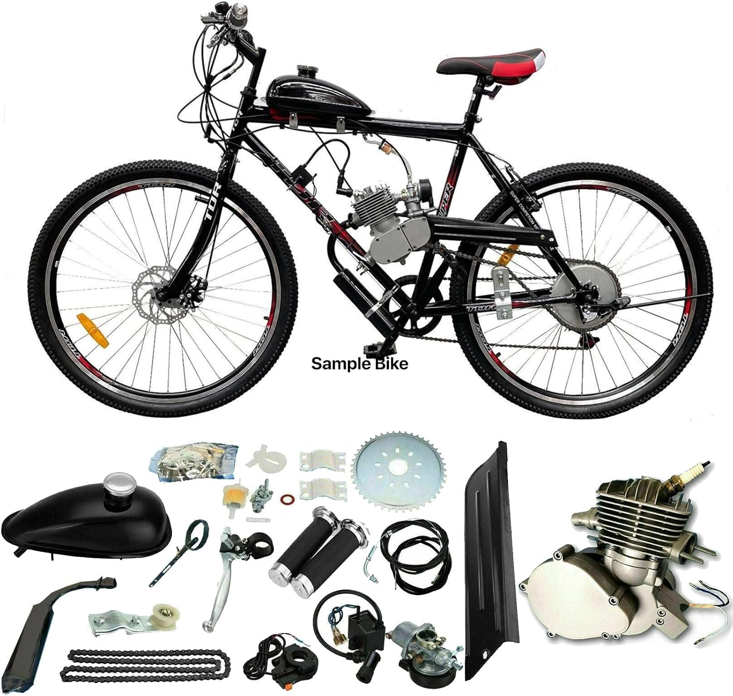 TDR 80Cc Motorized Bicycle Engine Kit 2 Stroke Air Cooled Petrol Push Bike off Road 2L Tank CDI Ignition Muffler Clutch Chain Throttle Sprocket image number 1