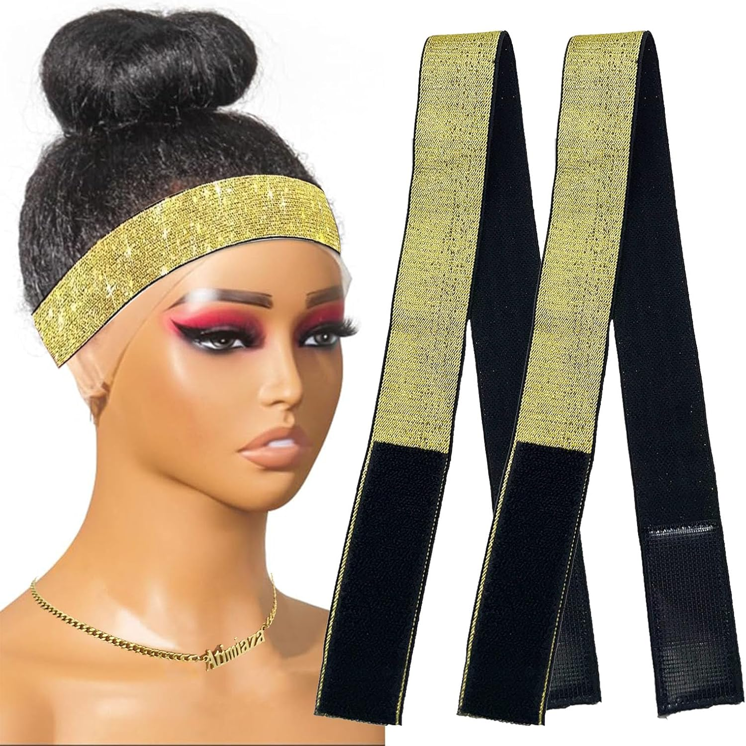 Atimiaza 2 Pcs Elastic Bands for Wig, Lace Melting Edge Wrap to Lay Edges (Black, Pack of 2)