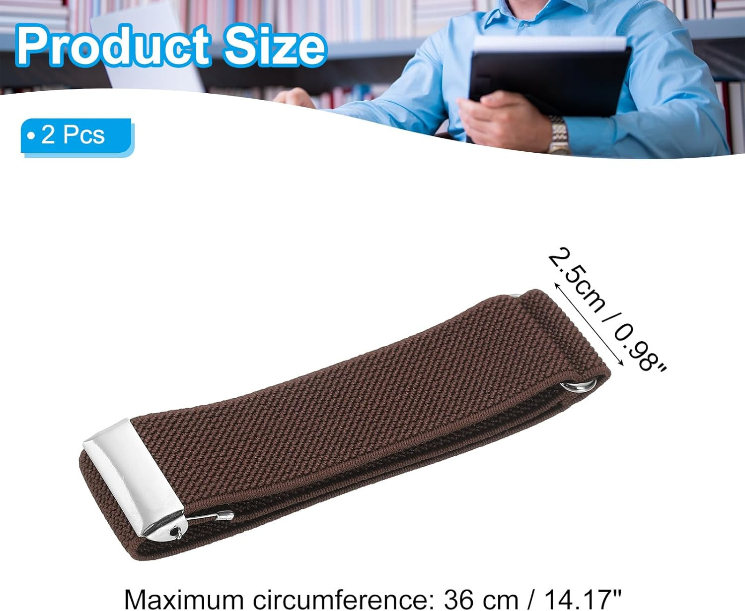 Uxcell Adjustable Arm Bands, 2 Pack/1 Pair Anti-Slip Sleeve Garter Elastic Shirt Sleeve Holders for Men Women, Brown