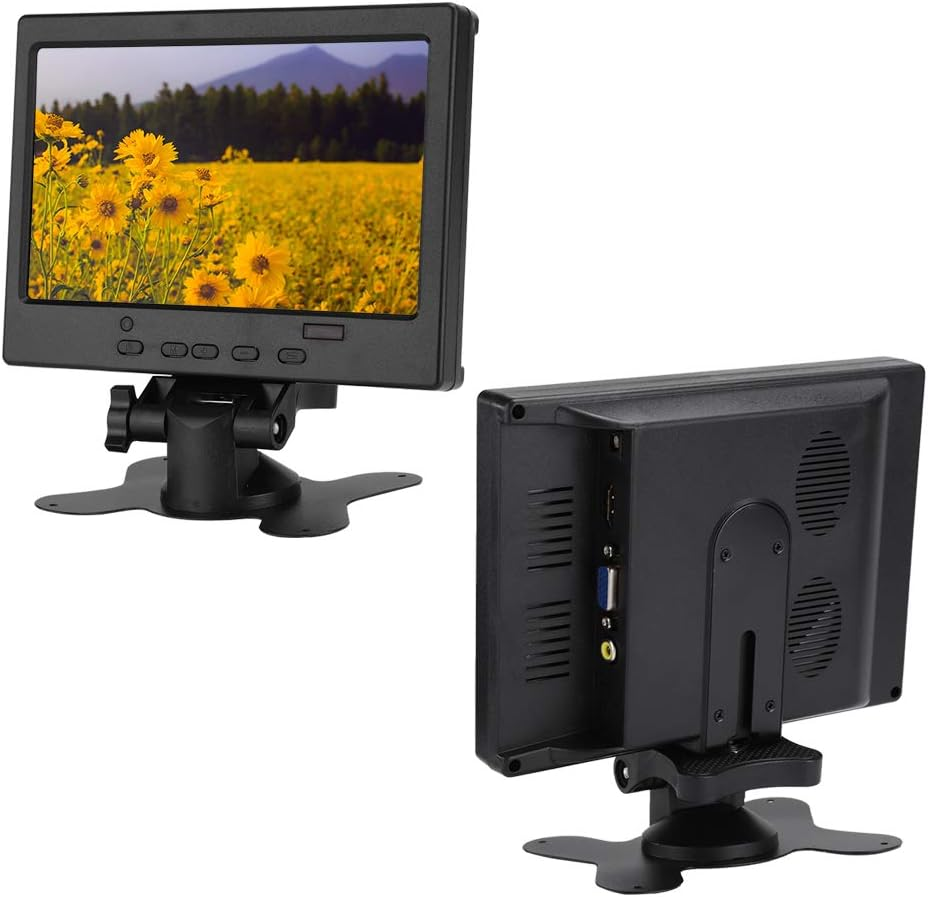 7 Inch Computer Monitor with 1024X600 Display, Mini HD MI Monitor Support HD MI VGA AV Inputs, Portable Car Display CCTV Monitor Screen with Speaker for Gaming Office (AU Plug)