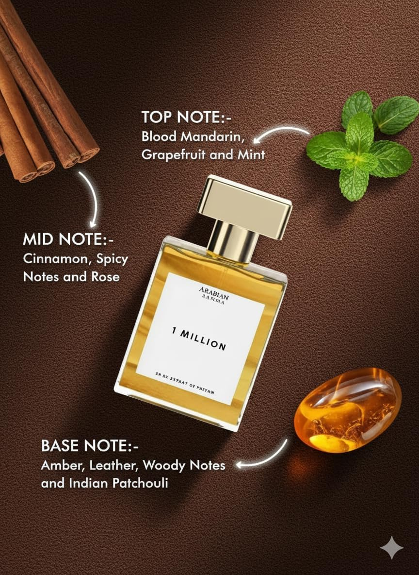 Arabian Aroma 1 Million Extrait De Parfum for Men | Long-Lasting Luxury Fragrance Eminine and Bold Scent, Hypoallergenic, Clean Perfume, Eau De Toilette for Women | 50 ML image number 2