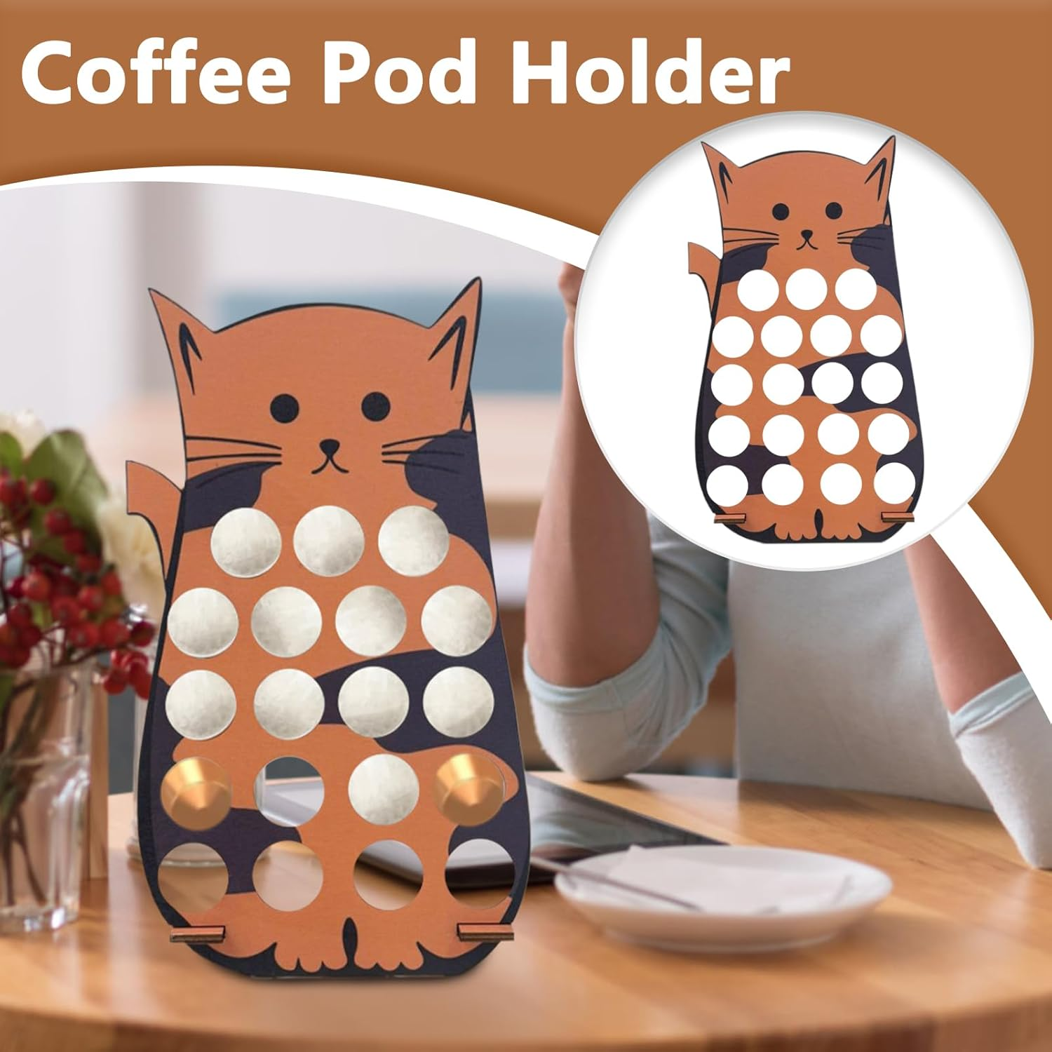 Coffee Pod Holder, Wooden Pod Rack, Coffee Bar Organizer with Premium Wood Craftsmanship and Compact Design for Espresso Capsules, Tea Bags, or Chocolate Beans, 1 Piece image number 1